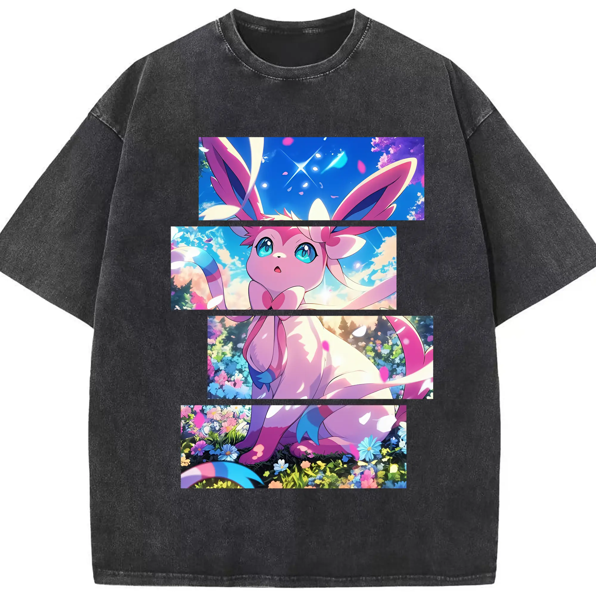 ポケモン グッズ,ニンフィア - 綿100％ ヴィンテージ風 半袖Tシャツ ・ フロントプリント ・ 柔らか肌触り ・ 通気性 快適 ・ スポーツ カジュアル 外出用