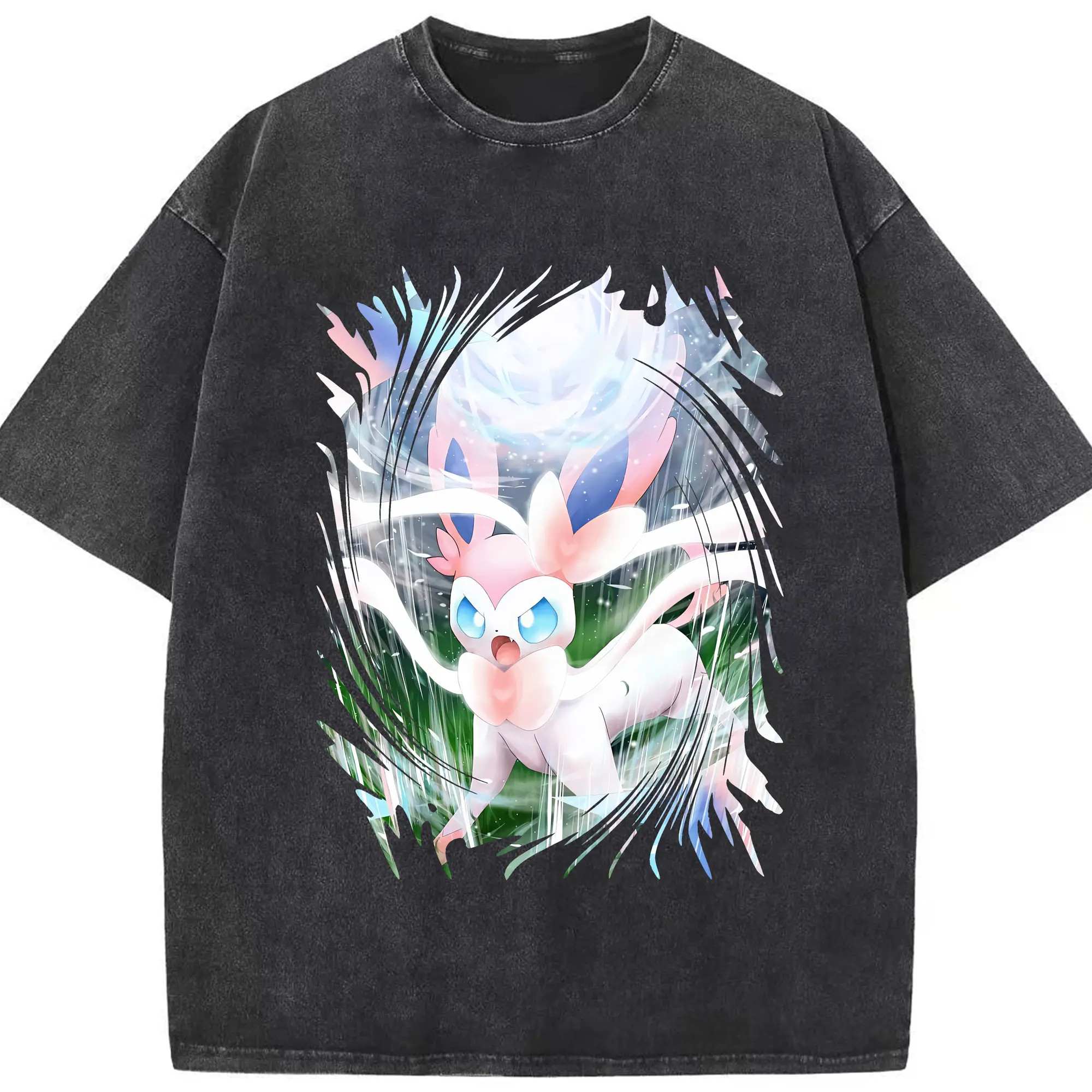 ポケモン グッズ,ニンフィア - 綿100％ ヴィンテージ風 半袖Tシャツ ・ フロントプリント ・ 柔らか肌触り ・ 通気性 快適 ・ スポーツ カジュアル 外出用