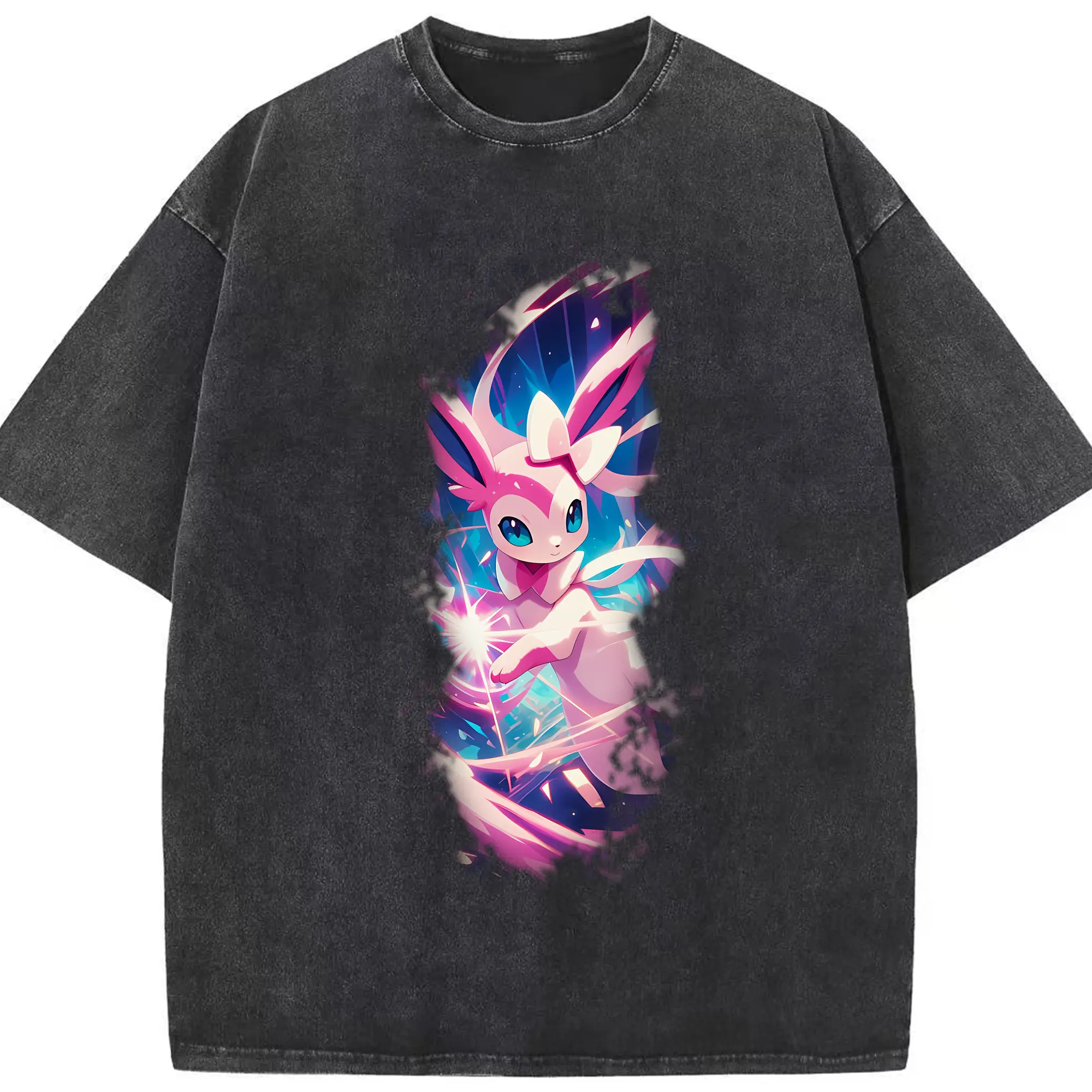 ポケモン グッズ,ニンフィア - 綿100％ ヴィンテージ風 半袖Tシャツ ・ フロントプリント ・ 柔らか肌触り ・ 通気性 快適 ・ スポーツ カジュアル 外出用