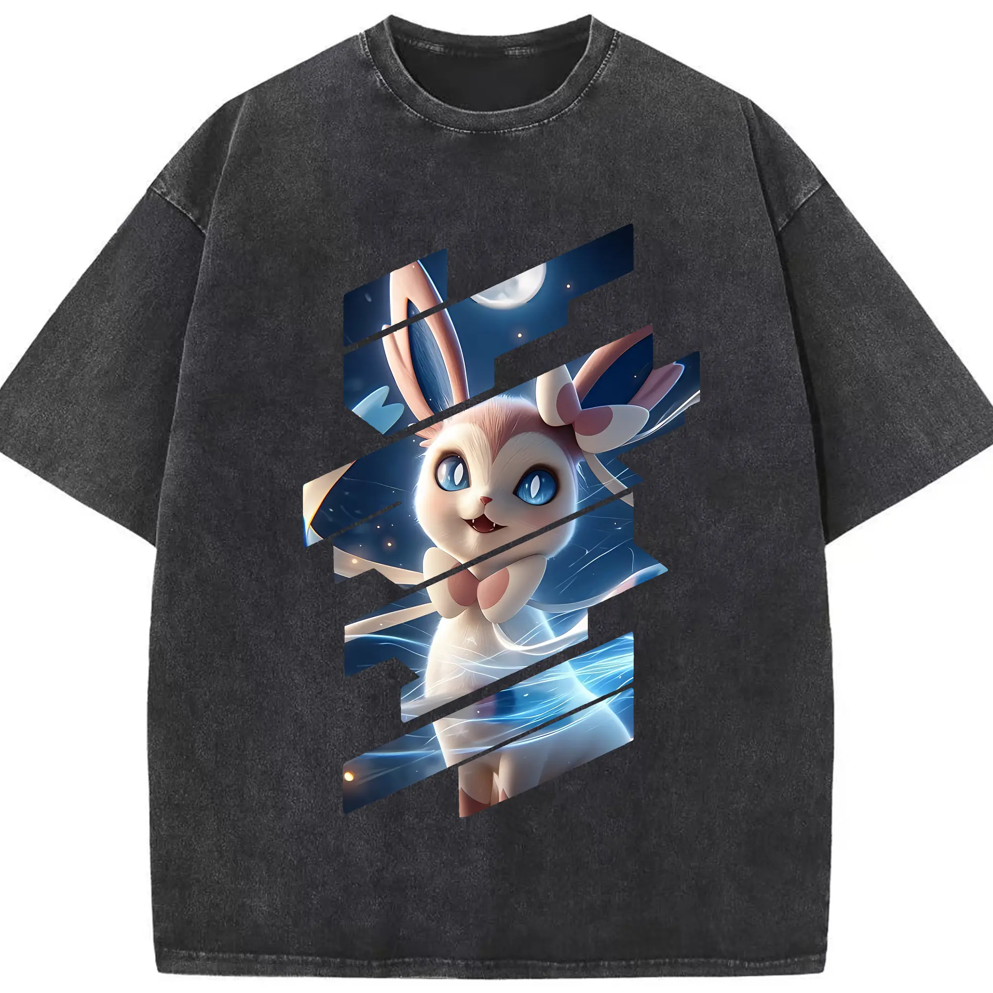 ポケモン グッズ,ニンフィア - 綿100％ ヴィンテージ風 半袖Tシャツ ・ フロントプリント ・ 柔らか肌触り ・ 通気性 快適 ・ スポーツ カジュアル 外出用