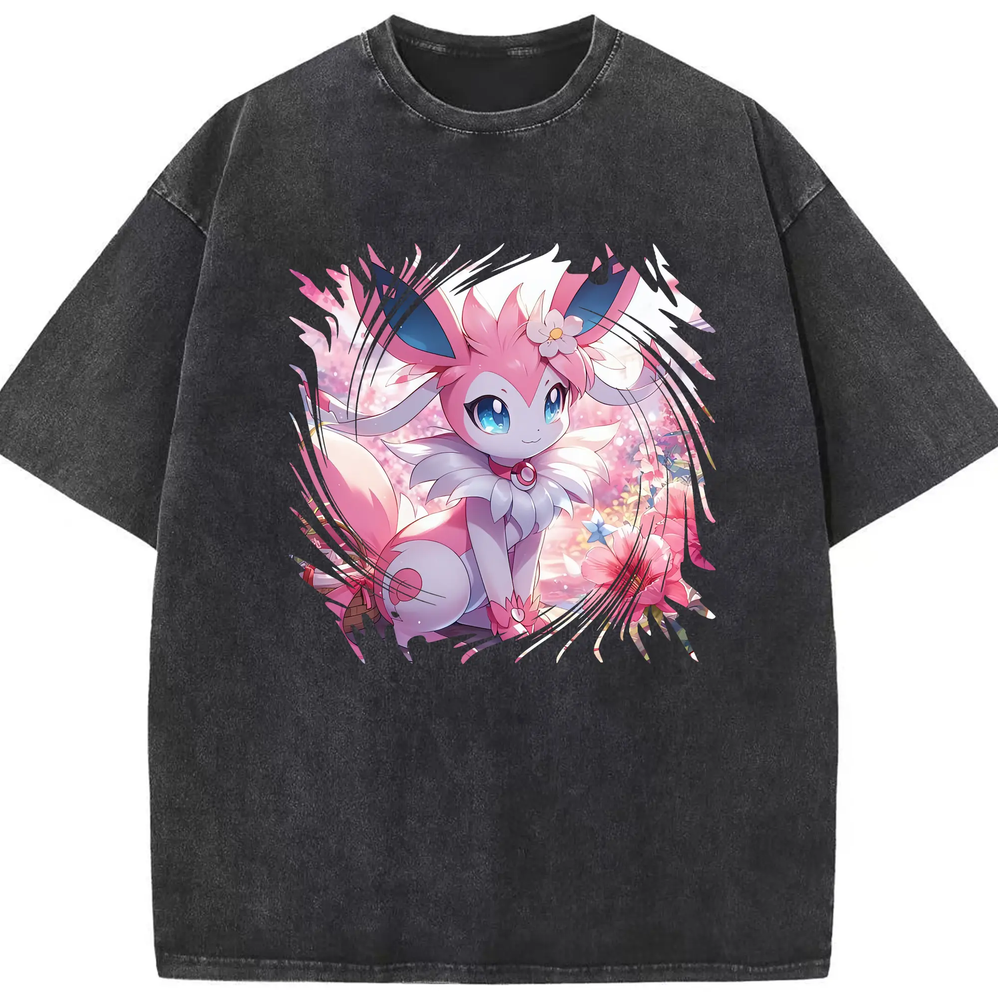 ポケモン グッズ,ニンフィア - 綿100％ ヴィンテージ風 半袖Tシャツ ・ フロントプリント ・ 柔らか肌触り ・ 通気性 快適 ・ スポーツ カジュアル 外出用