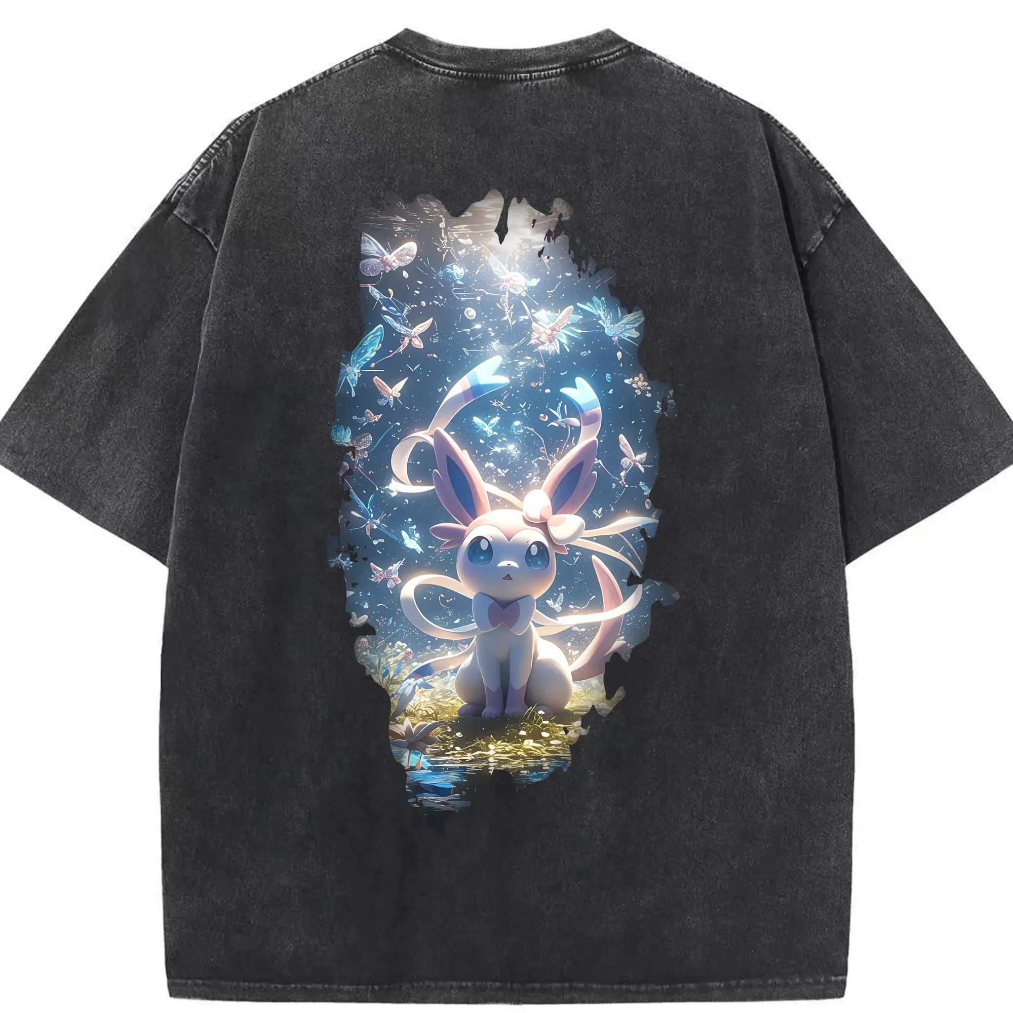 ポケモン グッズ,ニンフィア - 綿100％ ヴィンテージ風 半袖Tシャツ ・ 背面プリント ・ 柔らか肌触り ・ 通気性 快適 ・ スポーツ カジュアル 外出用