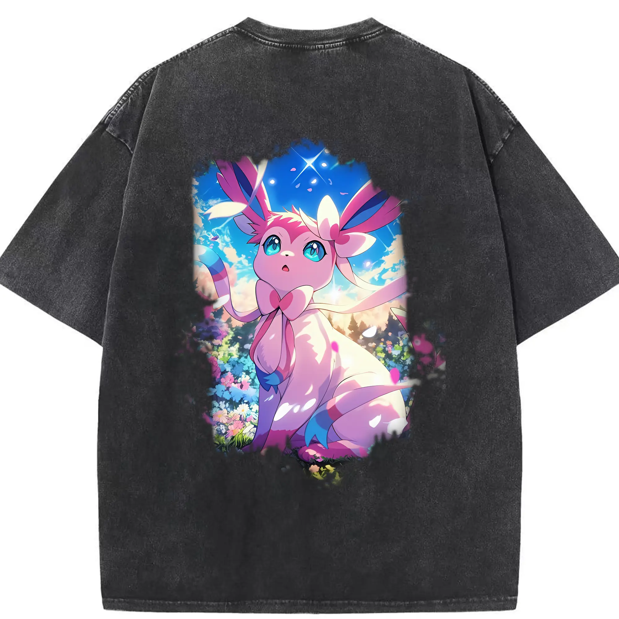 ポケモン グッズ,ニンフィア - 綿100％ ヴィンテージ風 半袖Tシャツ ・ 背面プリント ・ 柔らか肌触り ・ 通気性 快適 ・ スポーツ カジュアル 外出用