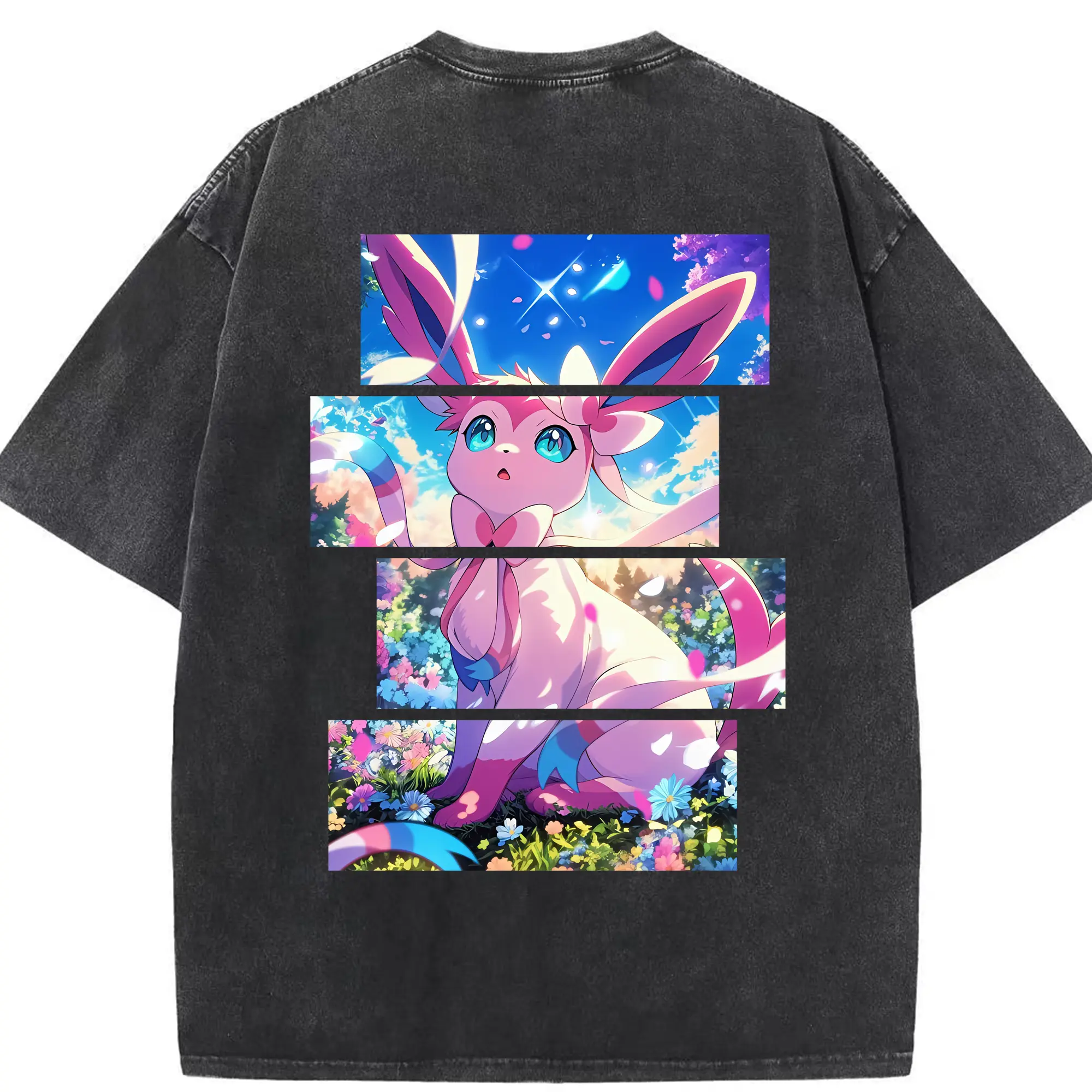 ポケモン グッズ,ニンフィア - 綿100％ ヴィンテージ風 半袖Tシャツ ・ 背面プリント ・ 柔らか肌触り ・ 通気性 快適 ・ スポーツ カジュアル 外出用