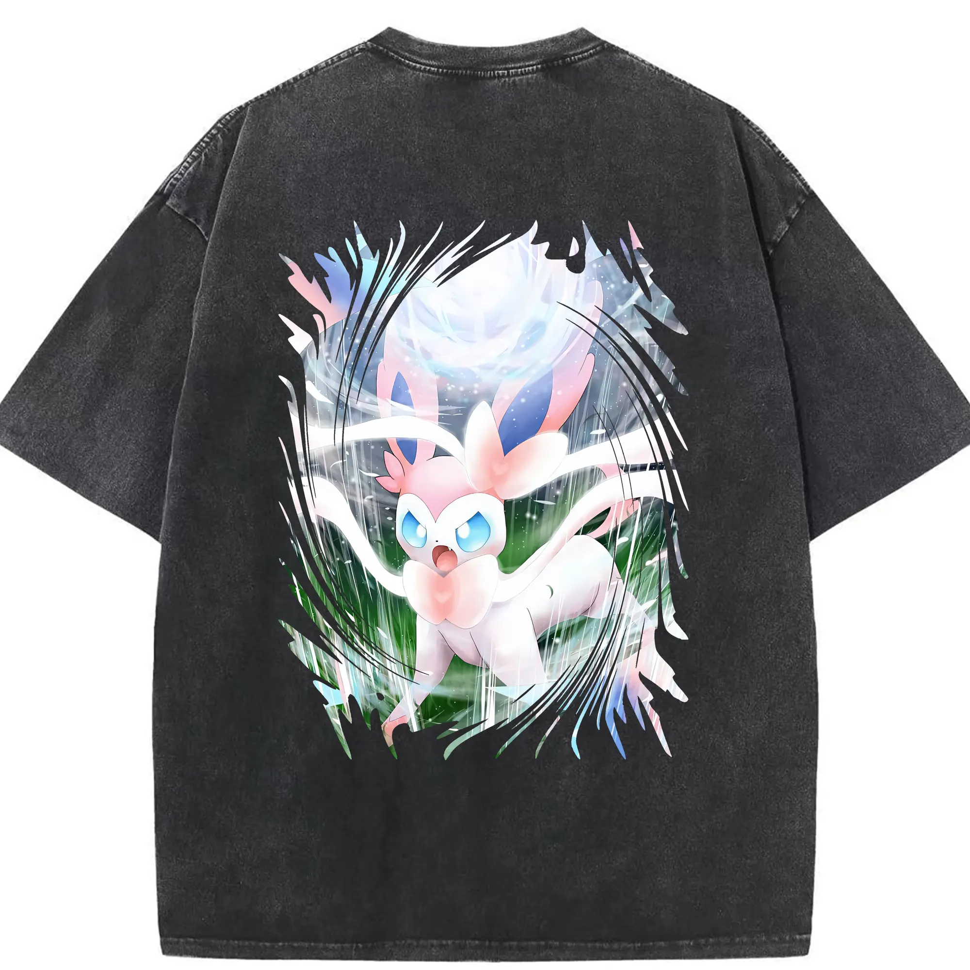 ポケモン グッズ,ニンフィア - 綿100％ ヴィンテージ風 半袖Tシャツ ・ 背面プリント ・ 柔らか肌触り ・ 通気性 快適 ・ スポーツ カジュアル 外出用