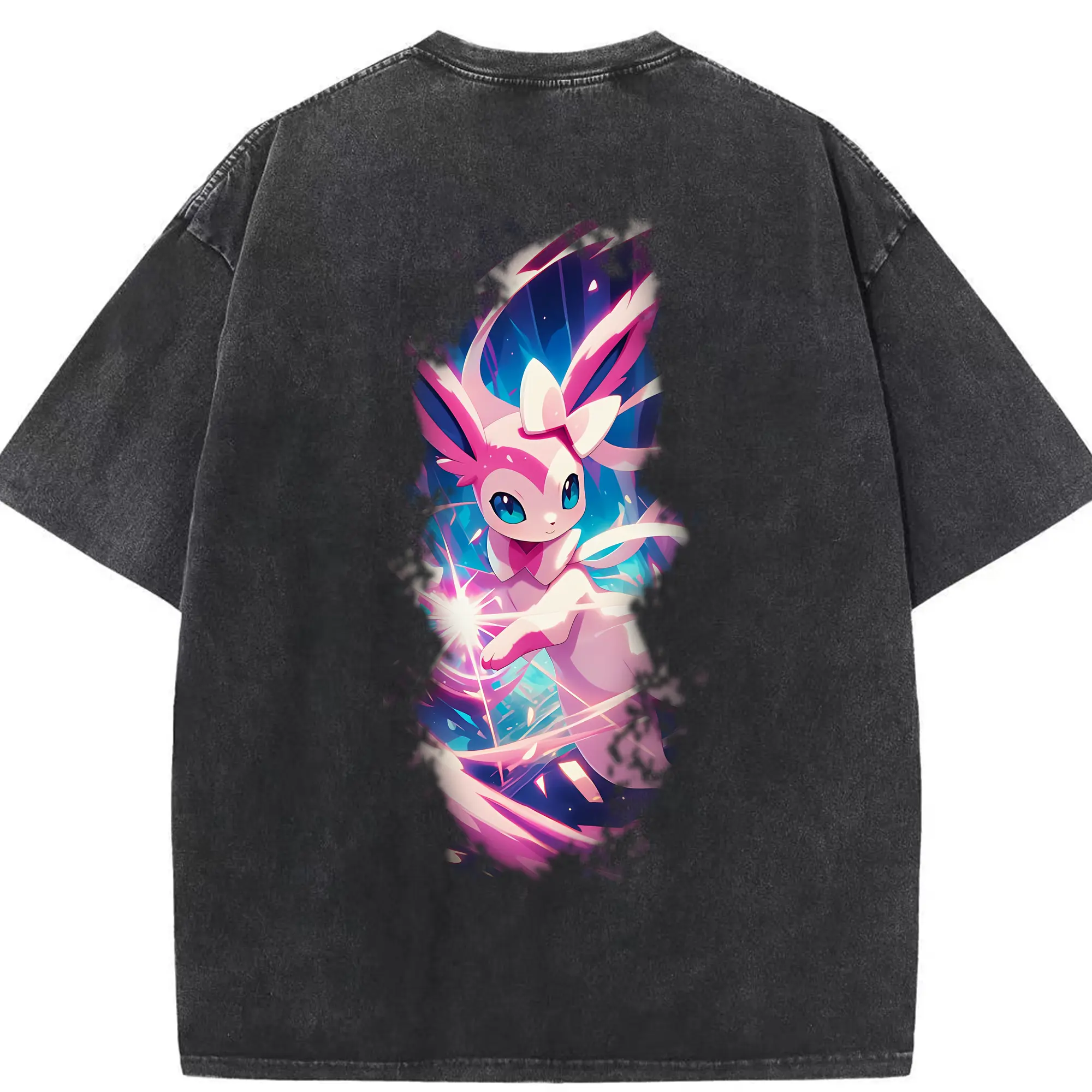 ポケモン グッズ,ニンフィア - 綿100％ ヴィンテージ風 半袖Tシャツ ・ 背面プリント ・ 柔らか肌触り ・ 通気性 快適 ・ スポーツ カジュアル 外出用