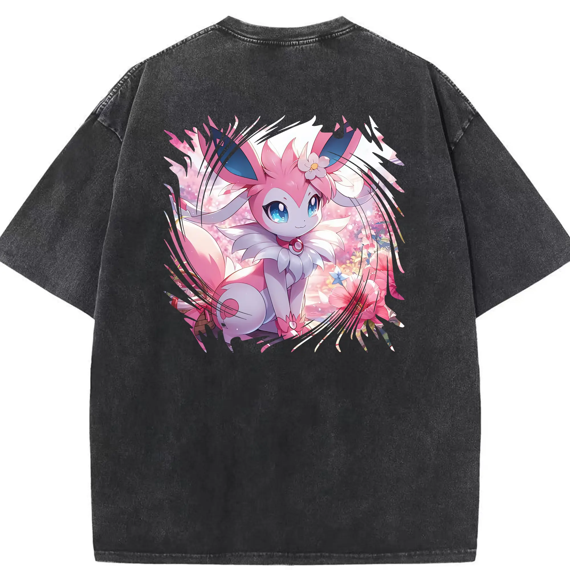 ポケモン グッズ,ニンフィア - 綿100％ ヴィンテージ風 半袖Tシャツ ・ 背面プリント ・ 柔らか肌触り ・ 通気性 快適 ・ スポーツ カジュアル 外出用