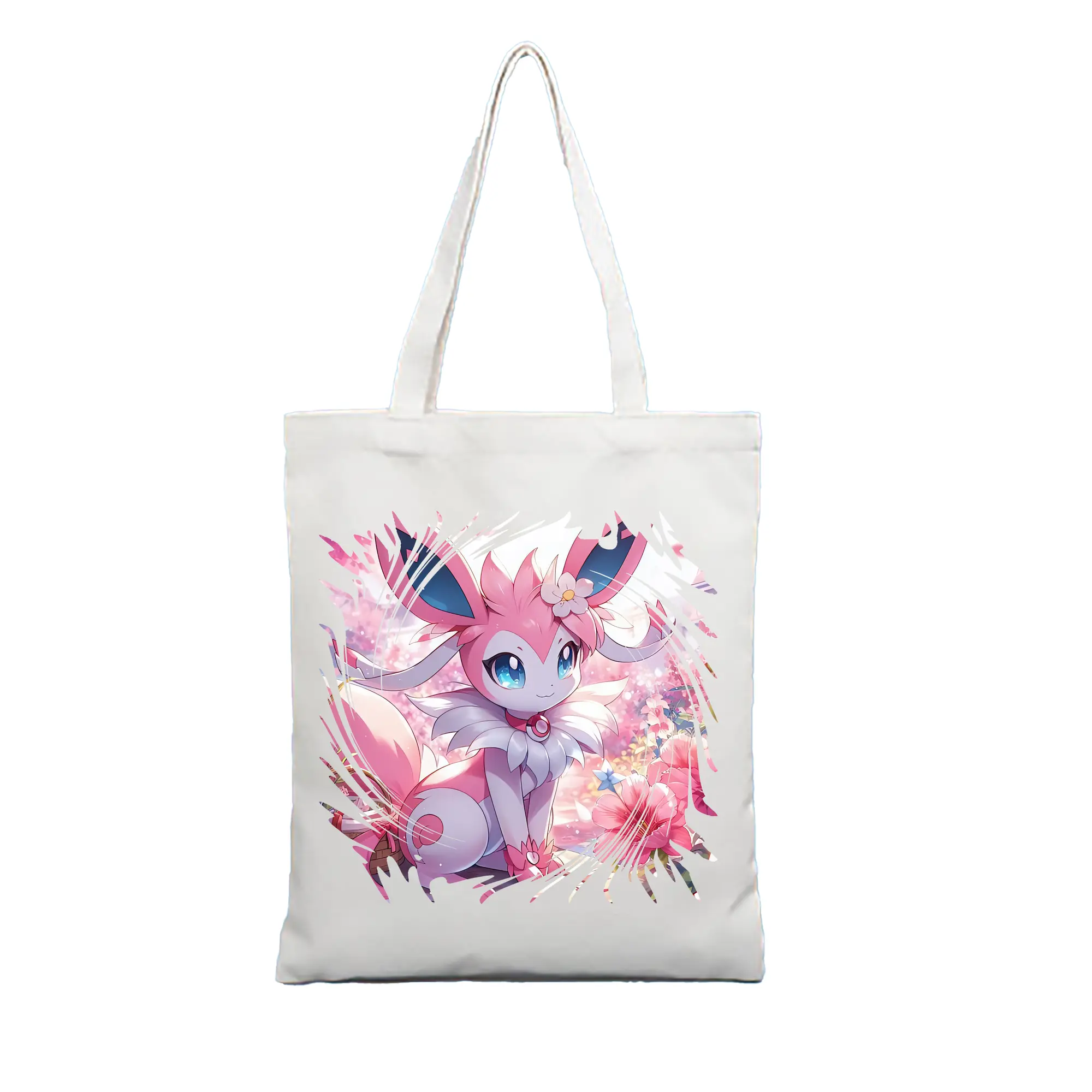 ポケモン グッズ,ニンフィア - 縦型キャンバス手提げバッグ（トートバッグ） ・ キャンバス素材 ・ ショッピング用 ・ 軽量 丈夫 お手入れ簡単