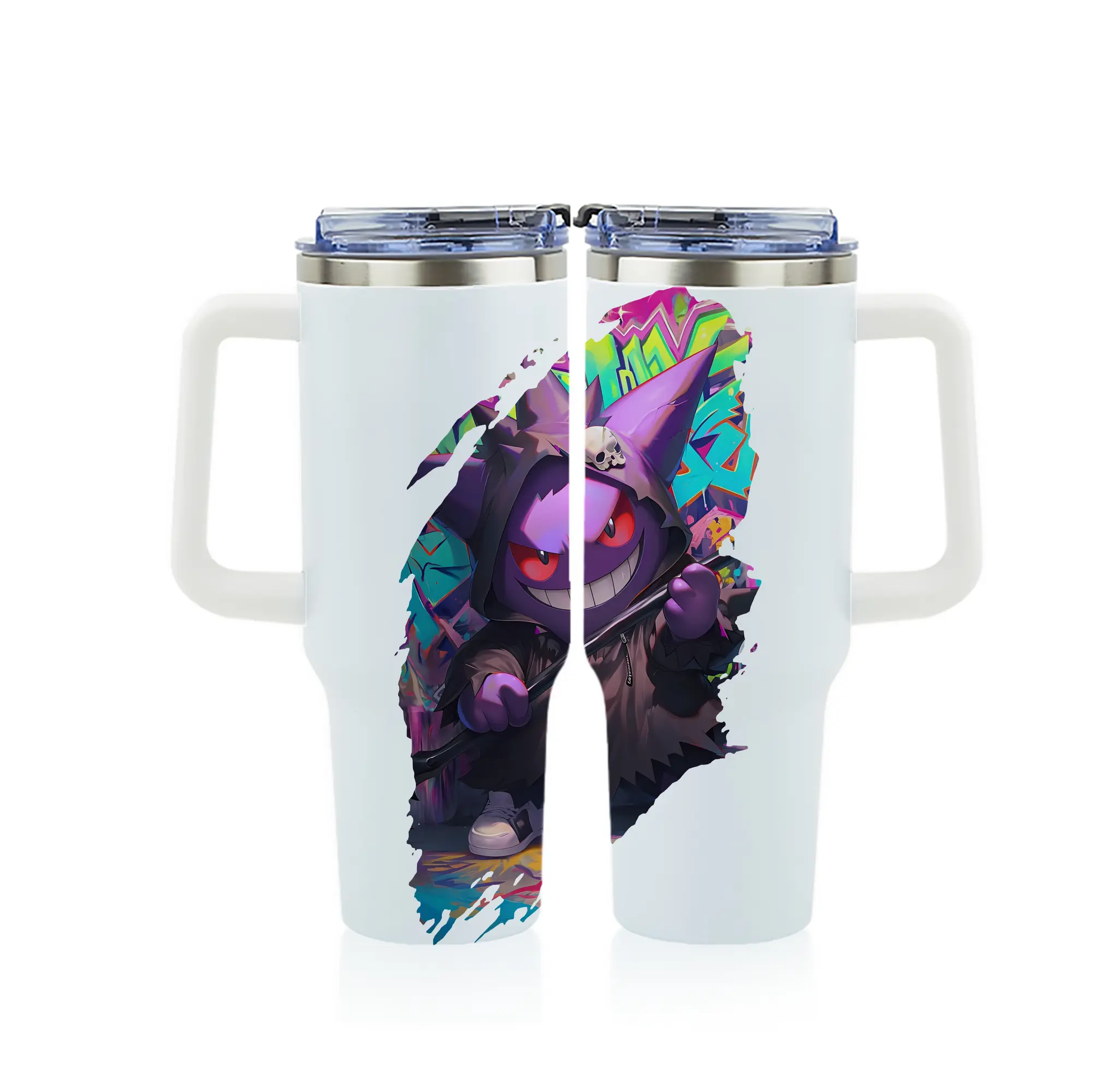 ポケモン グッズ,ゲンガー - 1200mL フルプリント車用タンブラー ・ 304ステンレス 内側 ・ 201ステンレス 外側 ・ 保温 保冷 ・ 通勤 ドライブ アウトドア用