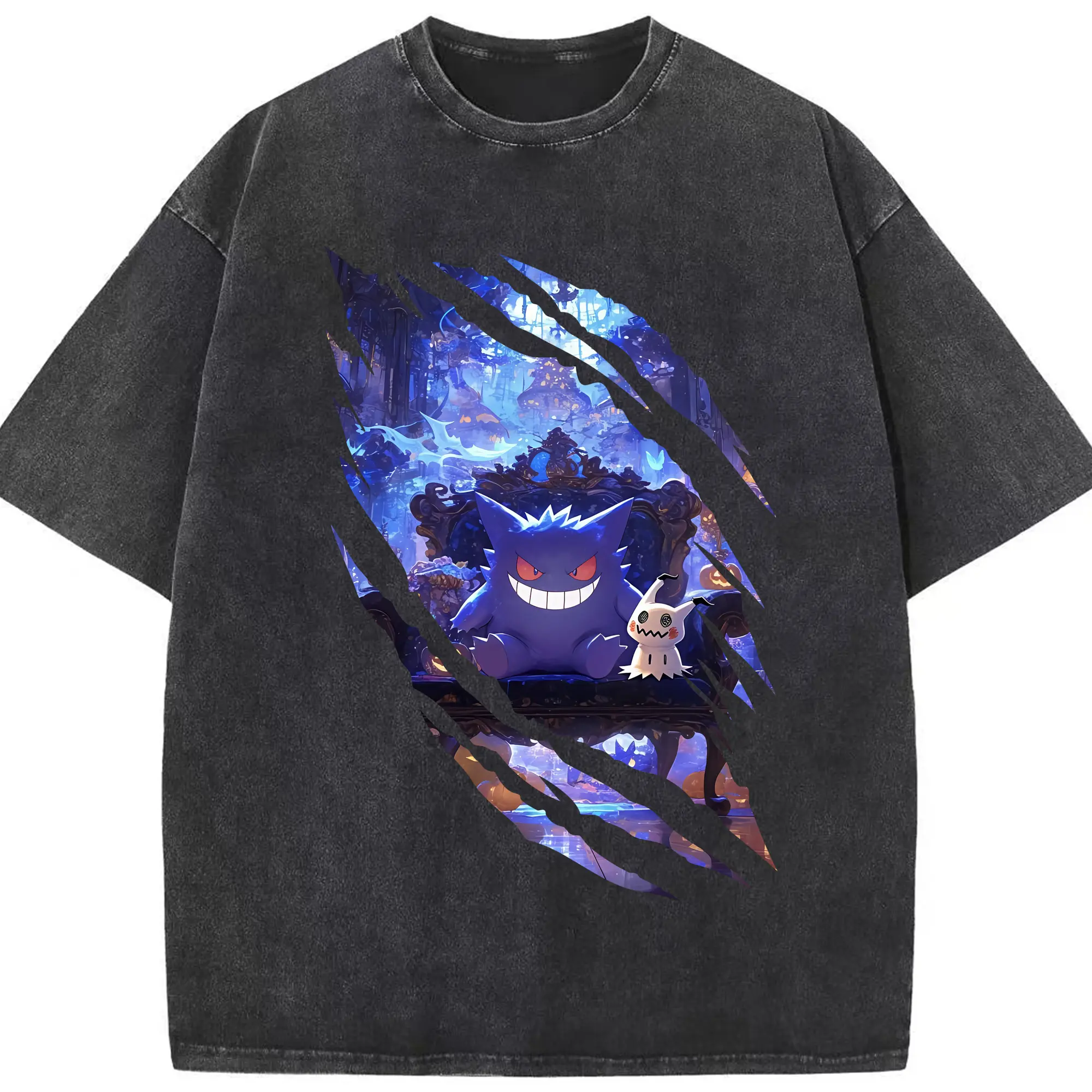 ポケモン グッズ,ゲンガー - 綿100％ ヴィンテージ風 半袖Tシャツ ・ フロントプリント ・ 柔らか肌触り ・ 通気性 快適 ・ スポーツ カジュアル 外出用