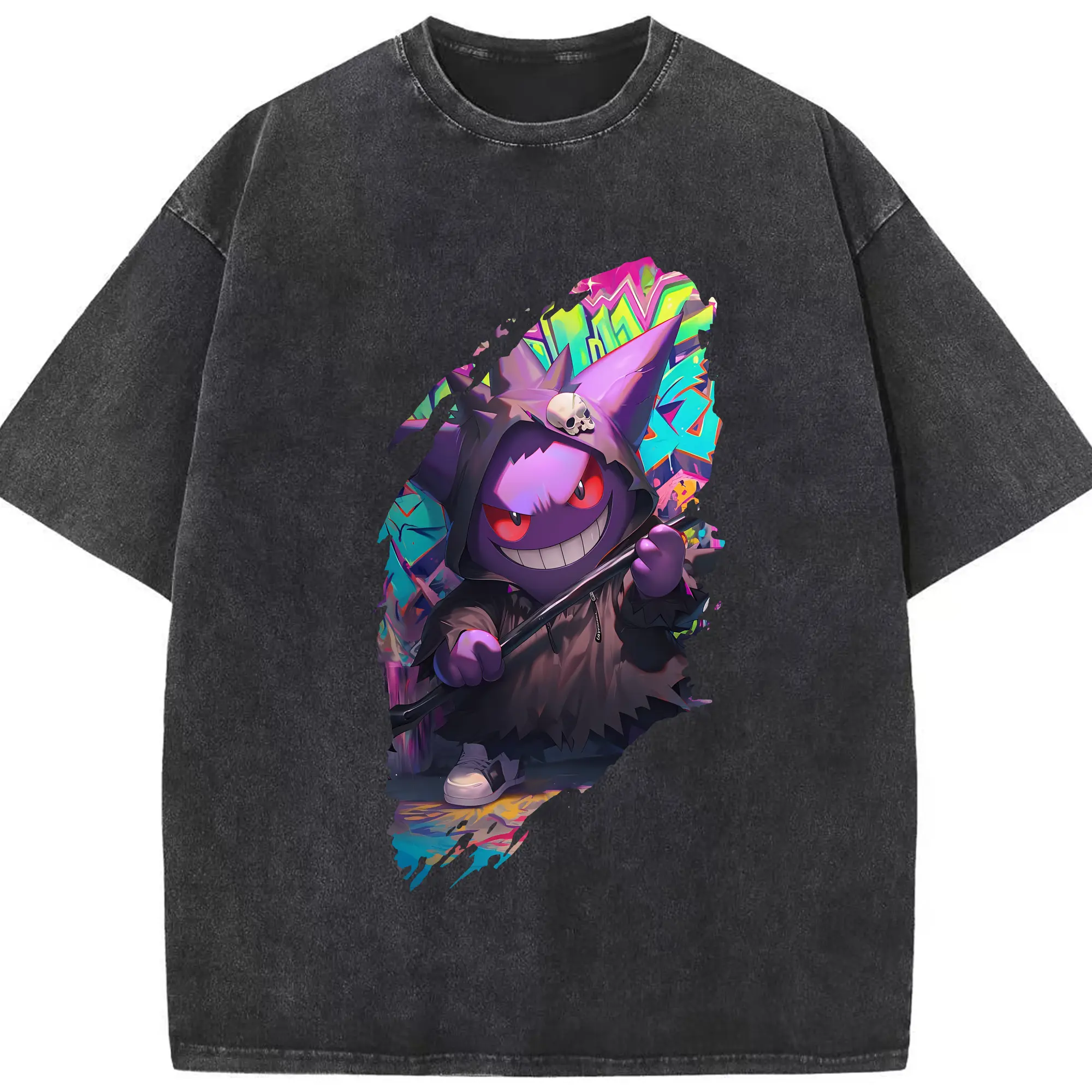 ポケモン グッズ,ゲンガー - 綿100％ ヴィンテージ風 半袖Tシャツ ・ フロントプリント ・ 柔らか肌触り ・ 通気性 快適 ・ スポーツ カジュアル 外出用