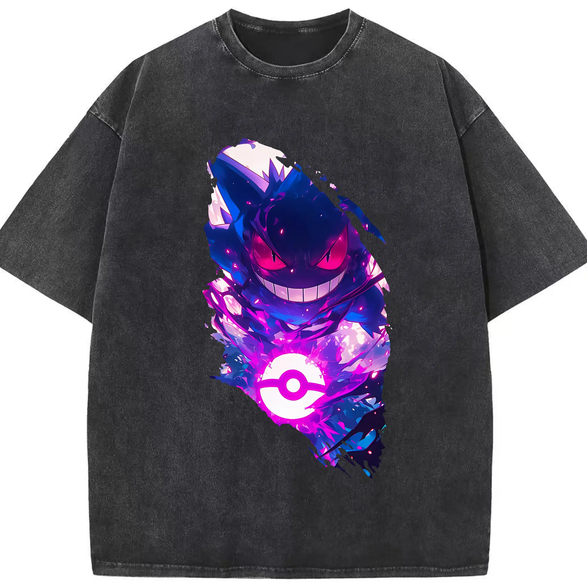 ポケモン グッズ,ゲンガー - 綿100％ ヴィンテージ風 半袖Tシャツ ・ フロントプリント ・ 柔らか肌触り ・ 通気性 快適 ・ スポーツ カジュアル 外出用