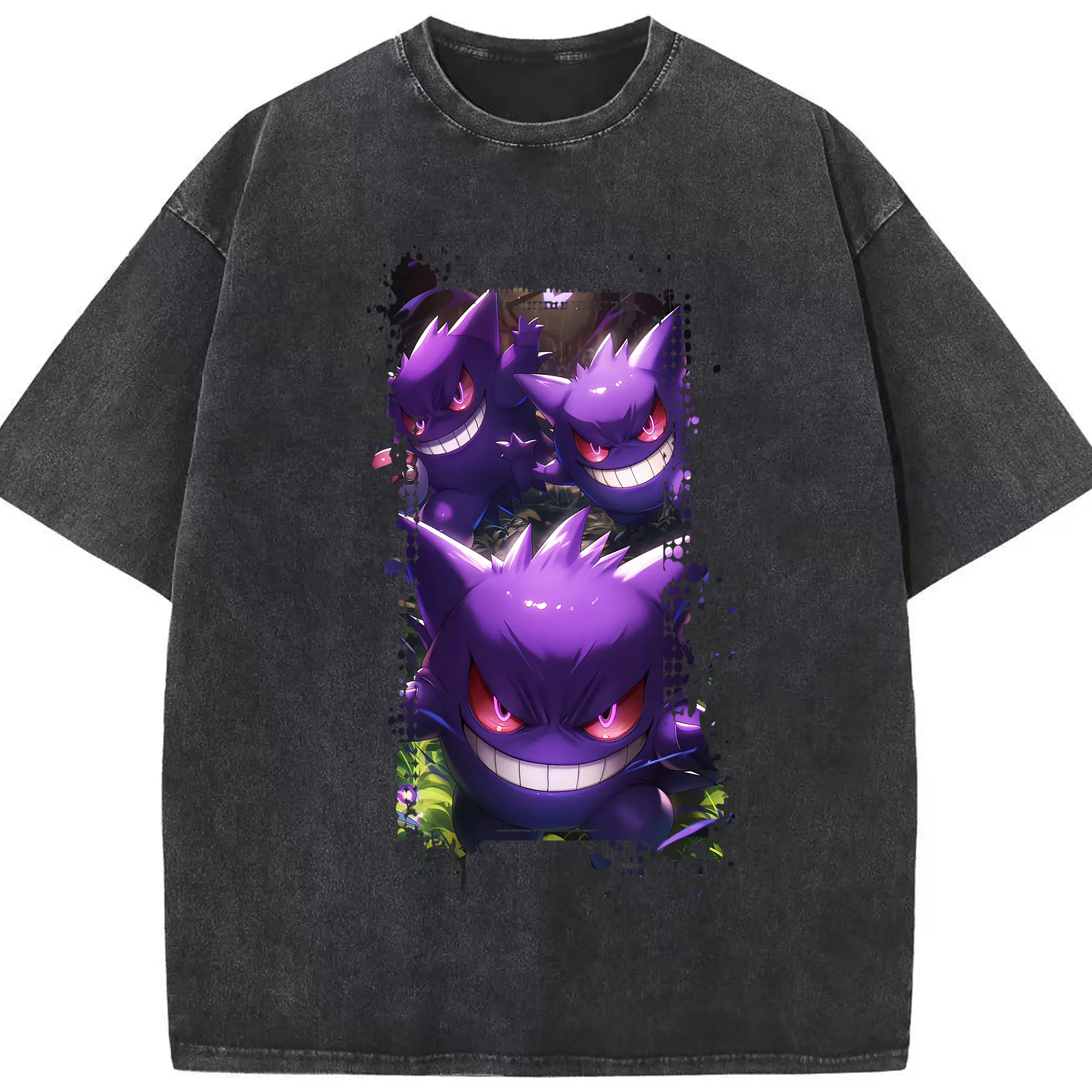ポケモン グッズ,ゲンガー - 綿100％ ヴィンテージ風 半袖Tシャツ ・ フロントプリント ・ 柔らか肌触り ・ 通気性 快適 ・ スポーツ カジュアル 外出用