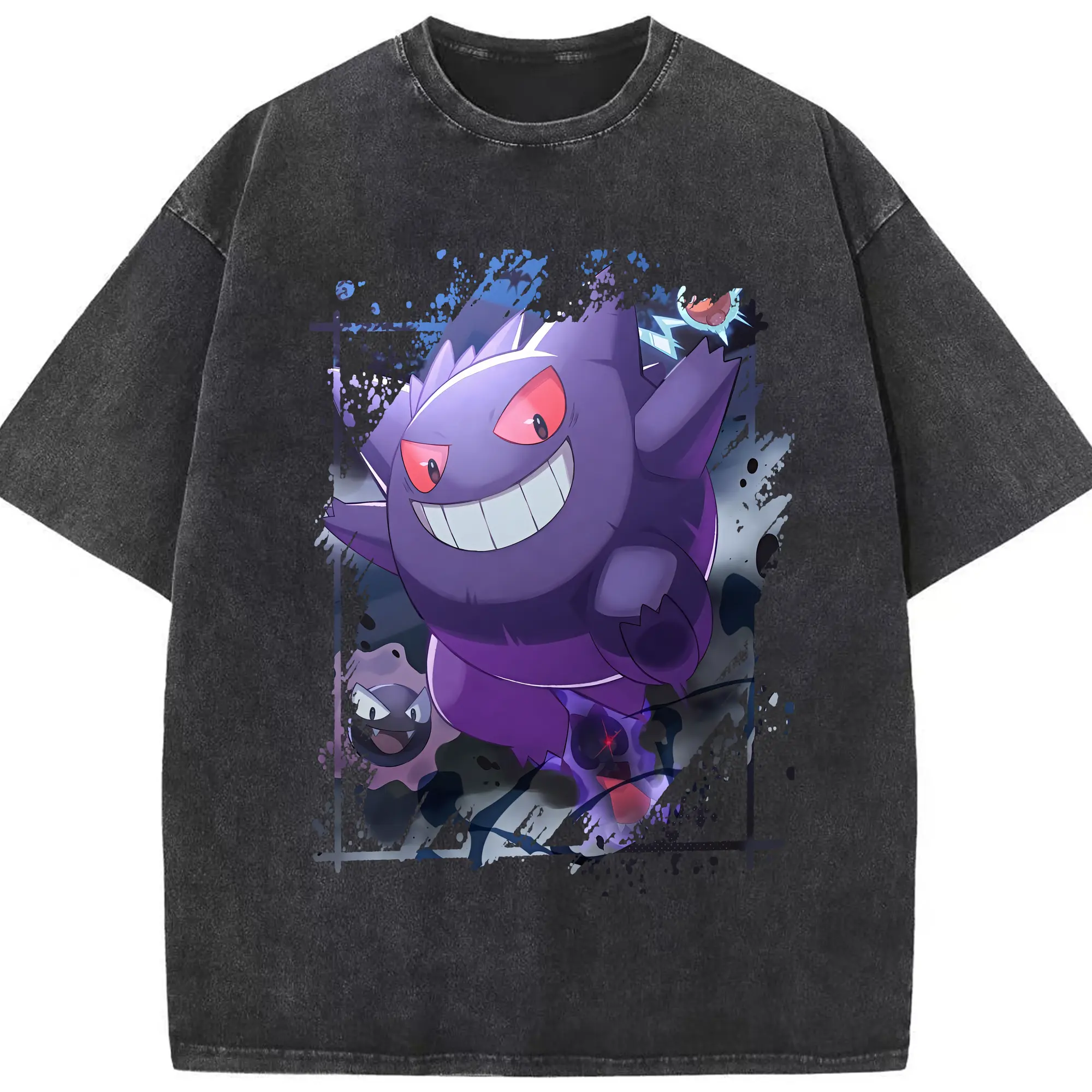 ポケモン グッズ,ゲンガー - 綿100％ ヴィンテージ風 半袖Tシャツ ・ フロントプリント ・ 柔らか肌触り ・ 通気性 快適 ・ スポーツ カジュアル 外出用