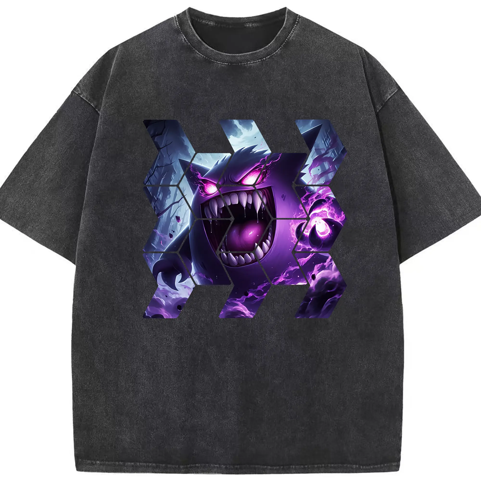 ポケモン グッズ,ゲンガー - 綿100％ ヴィンテージ風 半袖Tシャツ ・ フロントプリント ・ 柔らか肌触り ・ 通気性 快適 ・ スポーツ カジュアル 外出用