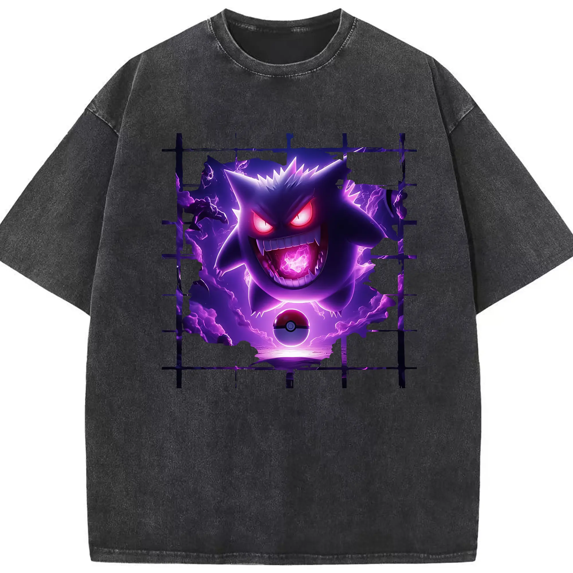 ポケモン グッズ,ゲンガー - 綿100％ ヴィンテージ風 半袖Tシャツ ・ フロントプリント ・ 柔らか肌触り ・ 通気性 快適 ・ スポーツ カジュアル 外出用