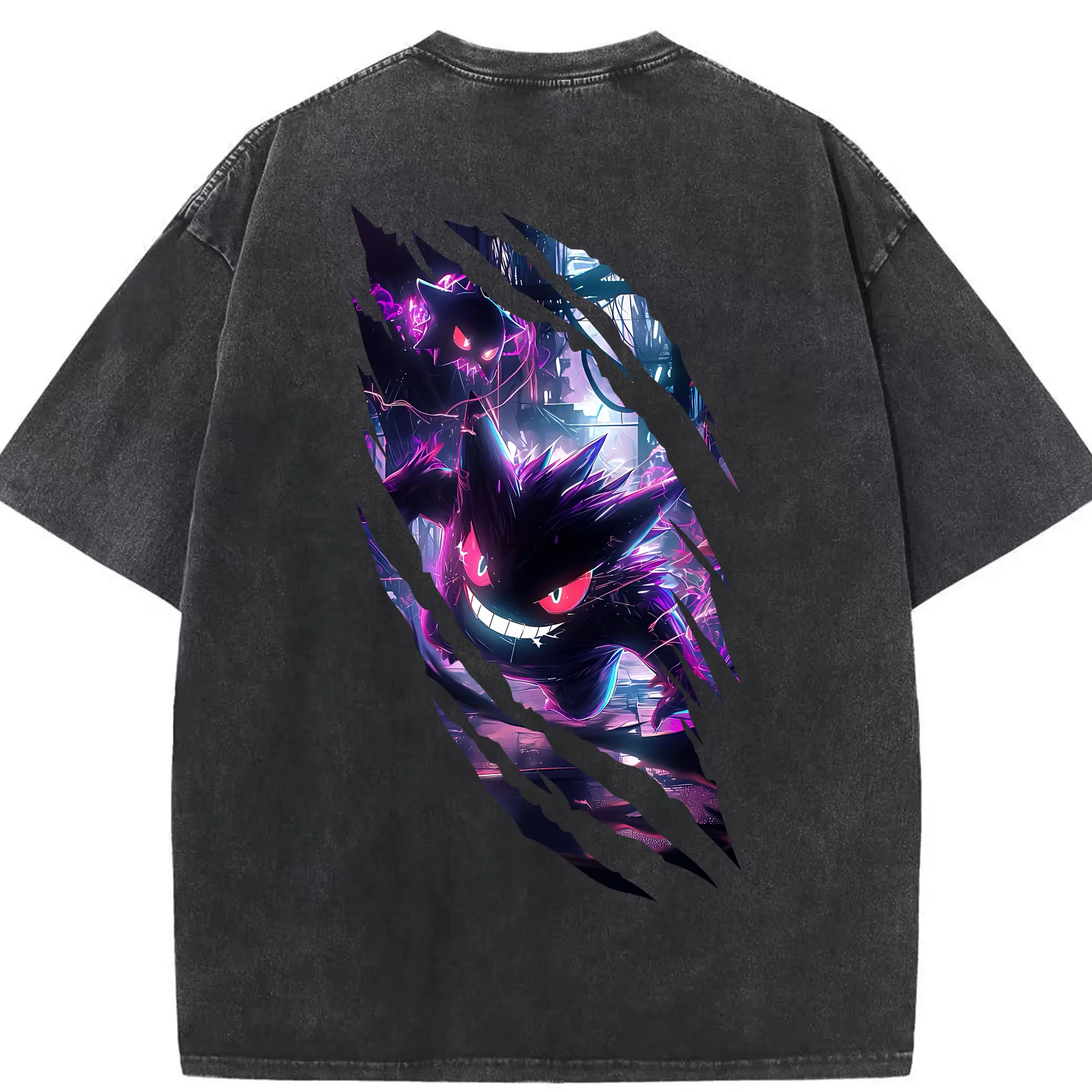 ポケモン グッズ,ゲンガー - 綿100％ ヴィンテージ風 半袖Tシャツ ・ 背面プリント ・ 柔らか肌触り ・ 通気性 快適 ・ スポーツ カジュアル 外出用