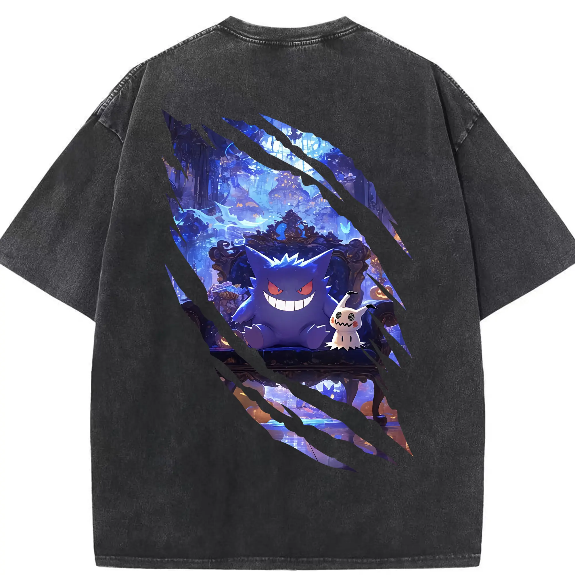 ポケモン グッズ,ゲンガー - 綿100％ ヴィンテージ風 半袖Tシャツ ・ 背面プリント ・ 柔らか肌触り ・ 通気性 快適 ・ スポーツ カジュアル 外出用