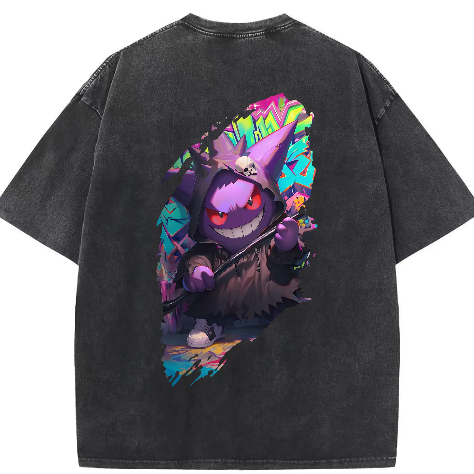 ポケモン グッズ,ゲンガー - 綿100％ ヴィンテージ風 半袖Tシャツ ・ 背面プリント ・ 柔らか肌触り ・ 通気性 快適 ・ スポーツ カジュアル 外出用