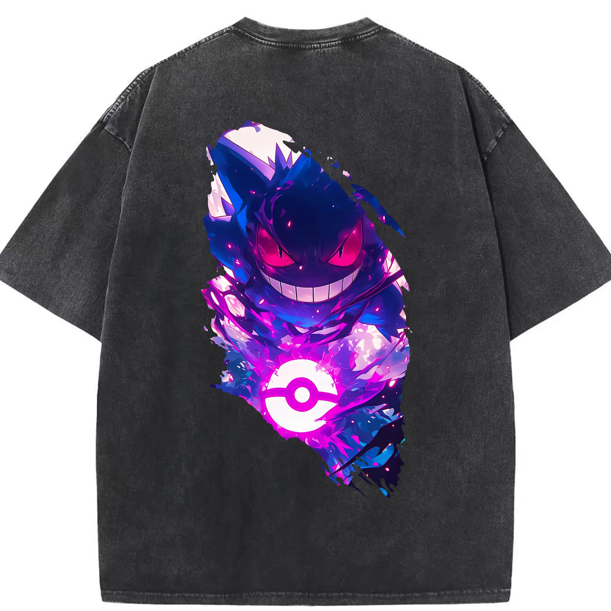 ポケモン グッズ,ゲンガー - 綿100％ ヴィンテージ風 半袖Tシャツ ・ 背面プリント ・ 柔らか肌触り ・ 通気性 快適 ・ スポーツ カジュアル 外出用