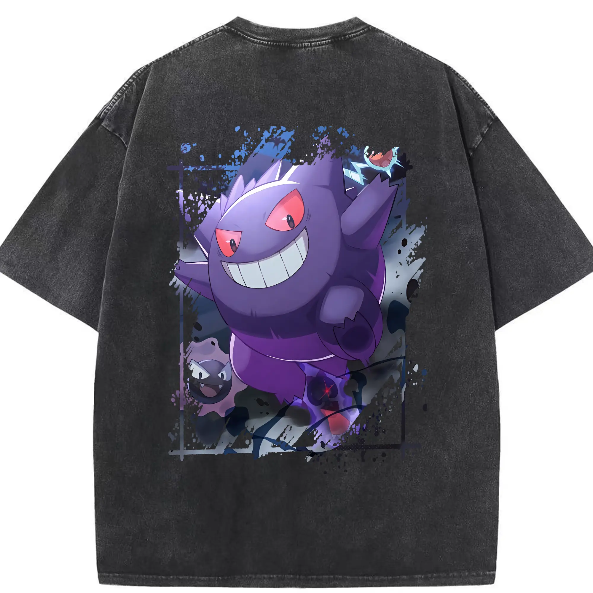 ポケモン グッズ,ゲンガー - 綿100％ ヴィンテージ風 半袖Tシャツ ・ 背面プリント ・ 柔らか肌触り ・ 通気性 快適 ・ スポーツ カジュアル 外出用