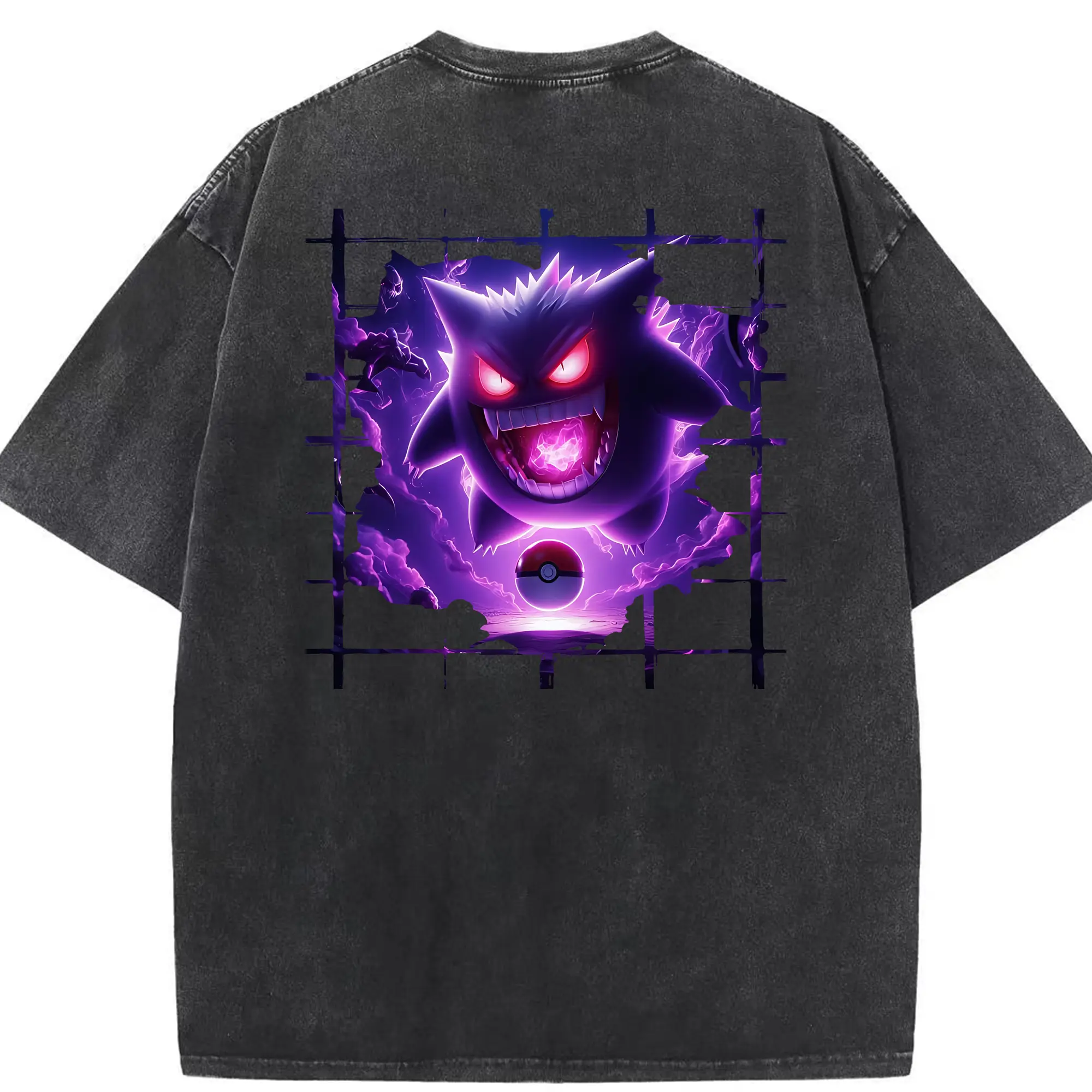 ポケモン グッズ,ゲンガー - 綿100％ ヴィンテージ風 半袖Tシャツ ・ 背面プリント ・ 柔らか肌触り ・ 通気性 快適 ・ スポーツ カジュアル 外出用