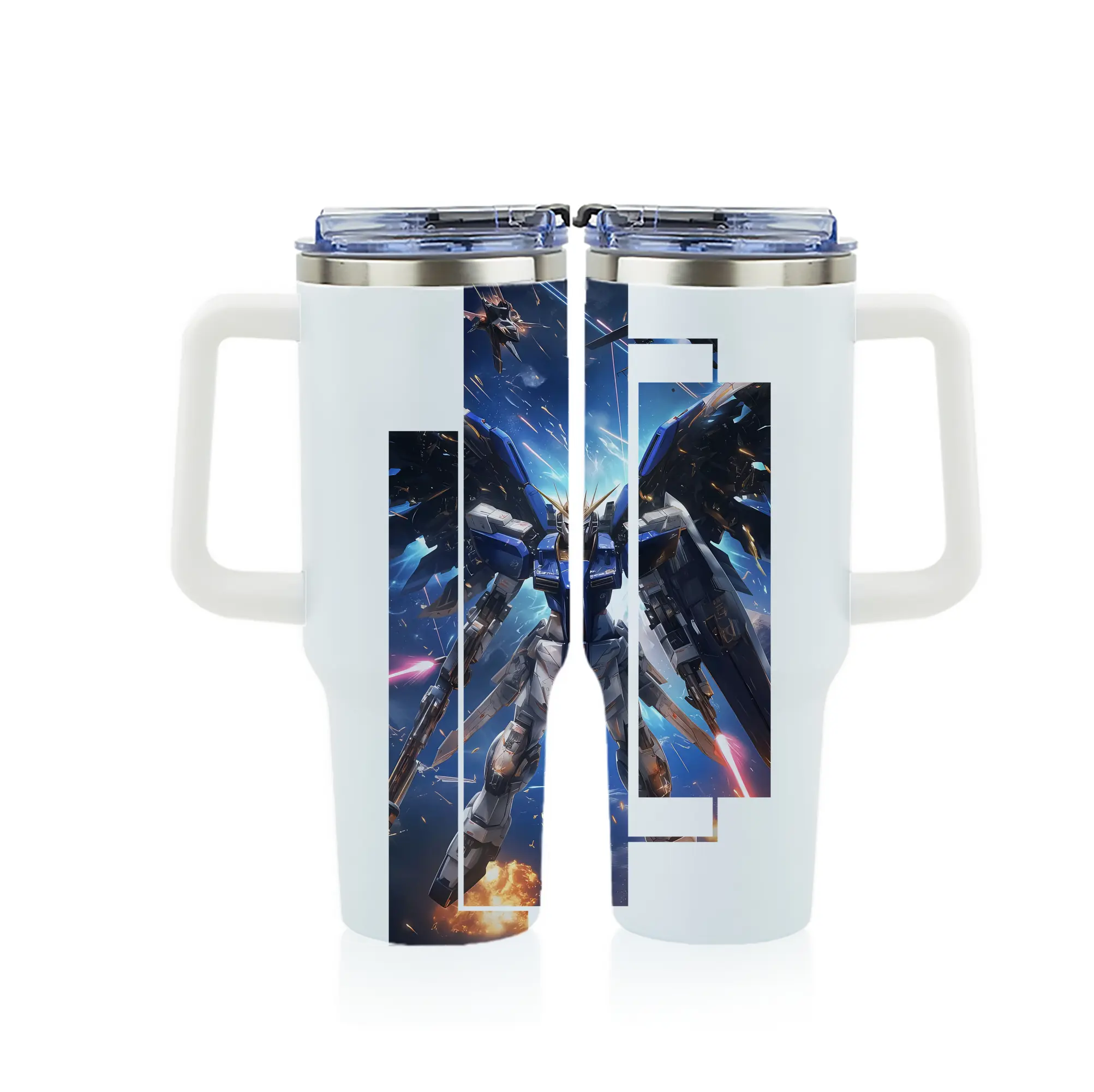 ガンダム グッズ,νガンダム - 1200mL フルプリント車用タンブラー ・ 304ステンレス 内側 ・ 201ステンレス 外側 ・ 保温 保冷 ・ 通勤 ドライブ アウトドア用