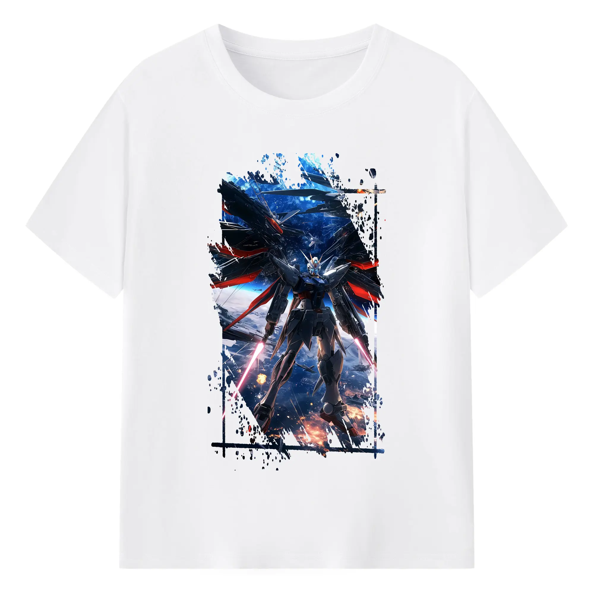 ガンダム グッズ,νガンダム - 綿100％ 半袖Tシャツ ・ フロントプリント ・ 快適 通気性 ・ 日常使い 散歩 スポーツ用