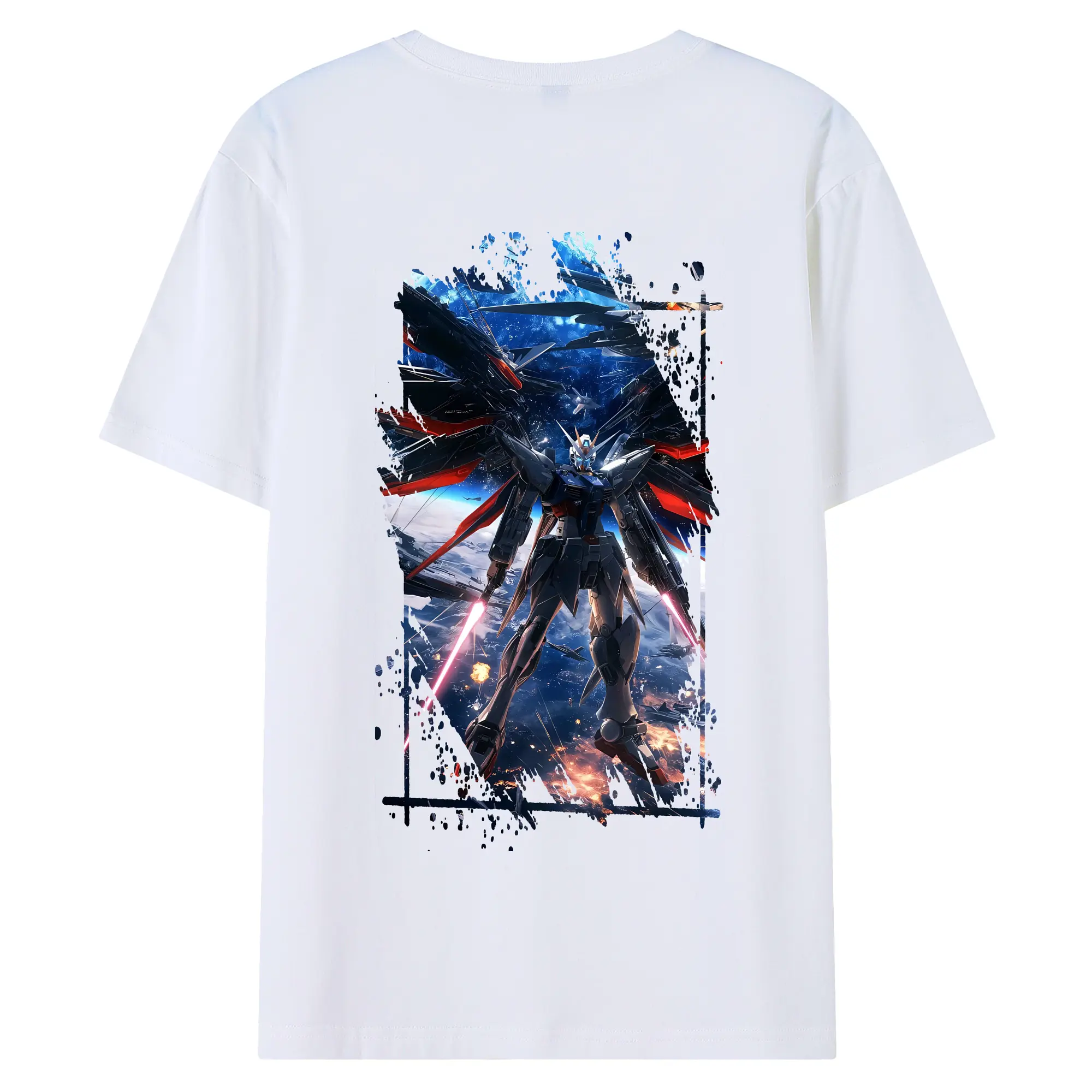 ガンダム グッズ,νガンダム - 綿100％ 半袖Tシャツ ・ バックプリント ・ 快適 通気性 ・ 日常使い 散歩 スポーツ用