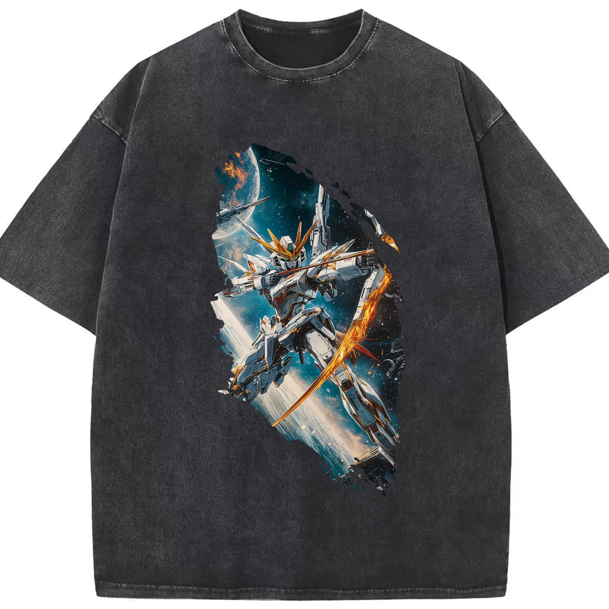 ガンダム グッズ,νガンダム - 綿100％ ヴィンテージ風 半袖Tシャツ ・ フロントプリント ・ 柔らか肌触り ・ 通気性 快適 ・ スポーツ カジュアル 外出用