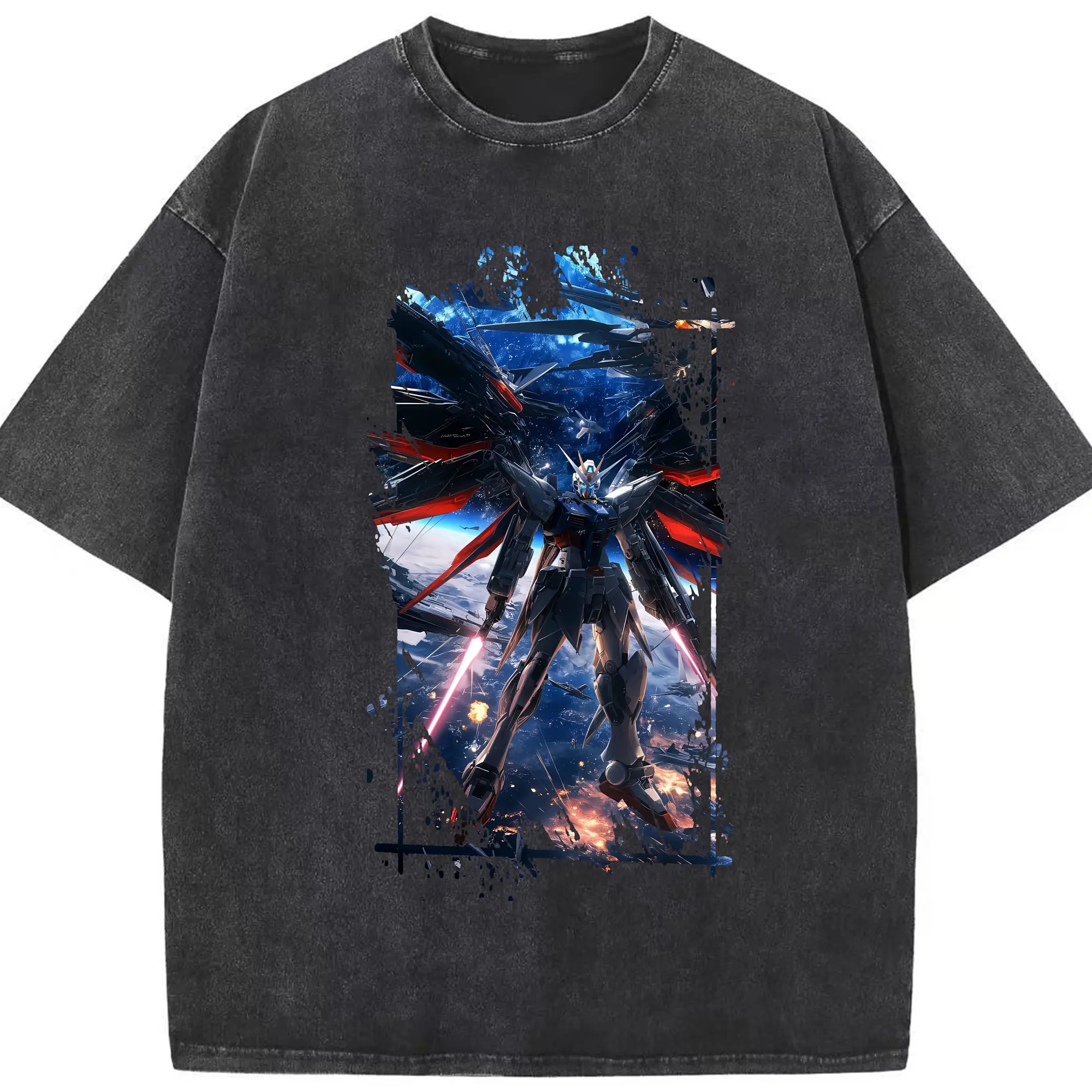 ガンダム グッズ,νガンダム - 綿100％ ヴィンテージ風 半袖Tシャツ ・ フロントプリント ・ 柔らか肌触り ・ 通気性 快適 ・ スポーツ カジュアル 外出用