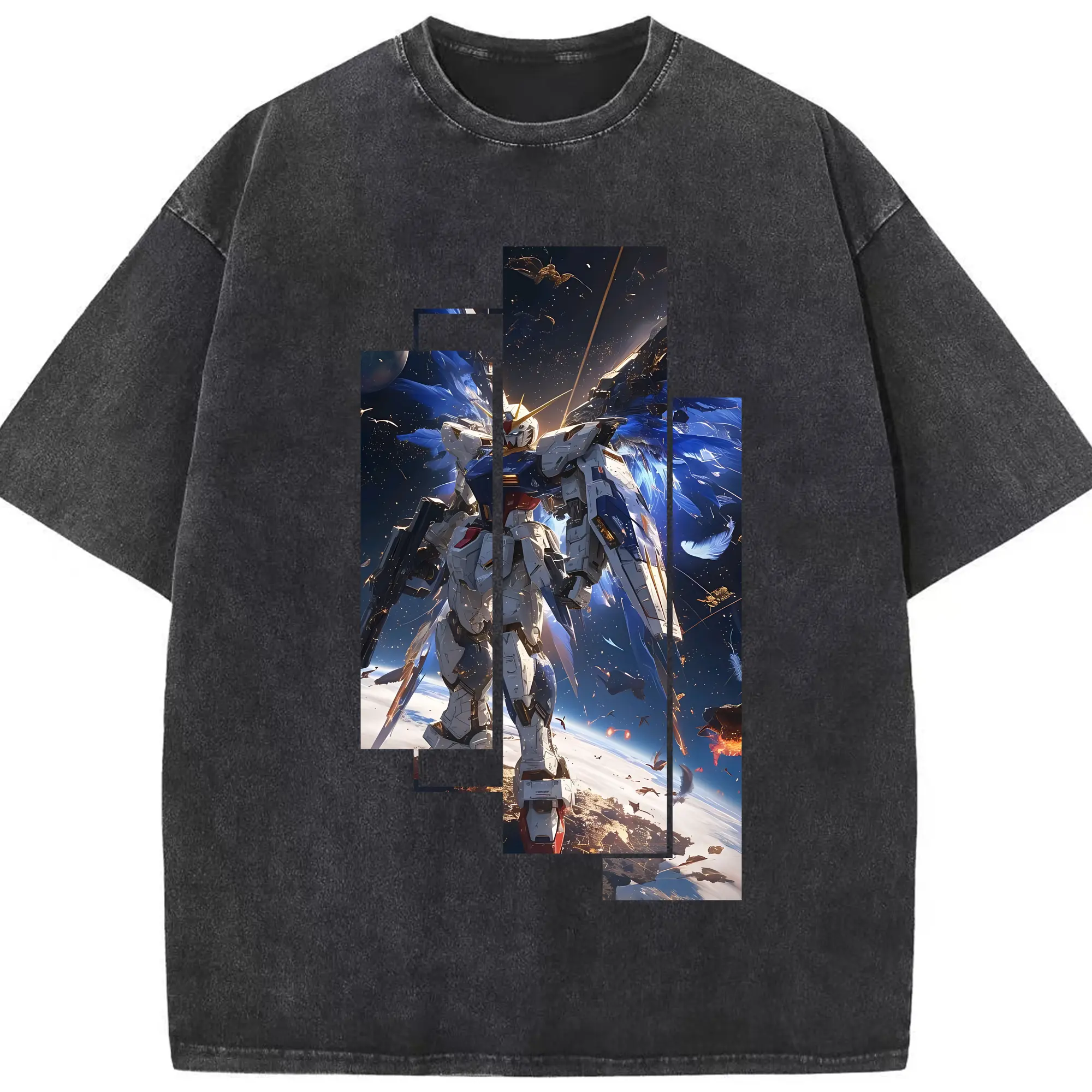ガンダム グッズ,νガンダム - 綿100％ ヴィンテージ風 半袖Tシャツ ・ フロントプリント ・ 柔らか肌触り ・ 通気性 快適 ・ スポーツ カジュアル 外出用