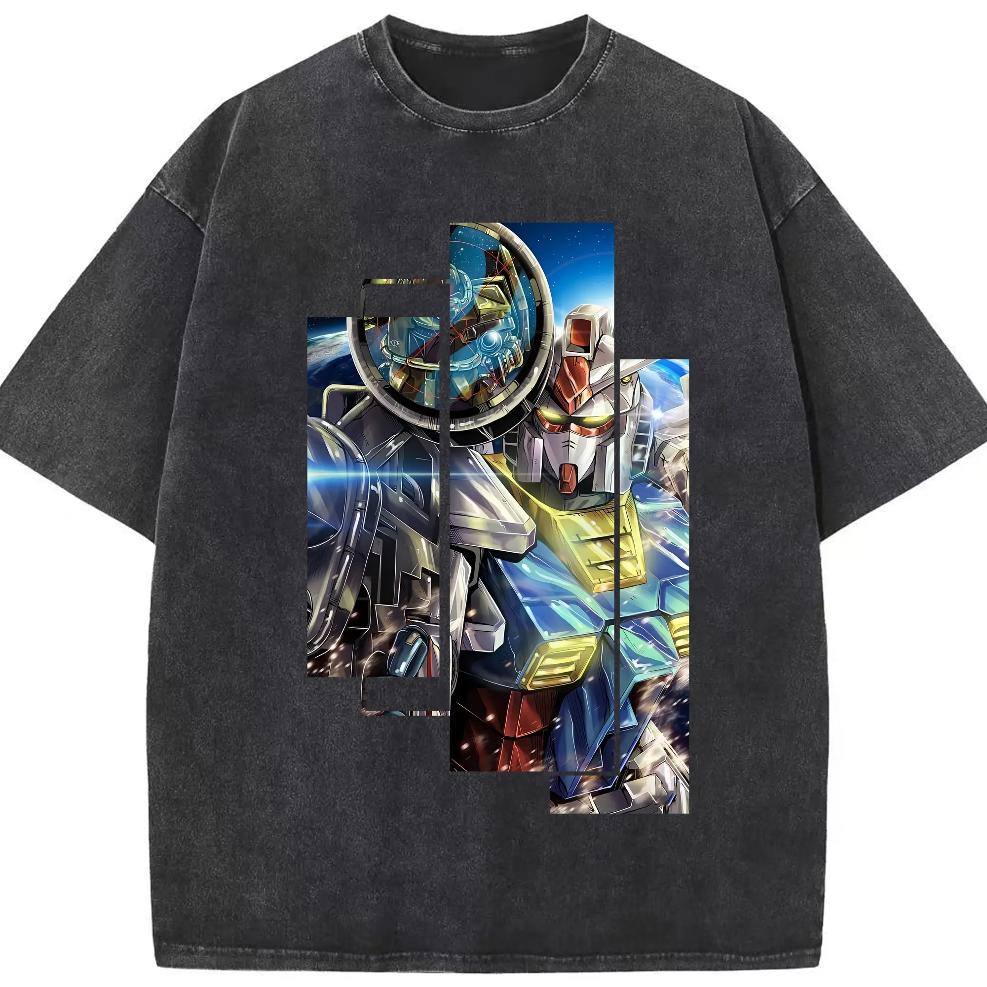 ガンダム グッズ,νガンダム - 綿100％ ヴィンテージ風 半袖Tシャツ ・ フロントプリント ・ 柔らか肌触り ・ 通気性 快適 ・ スポーツ カジュアル 外出用
