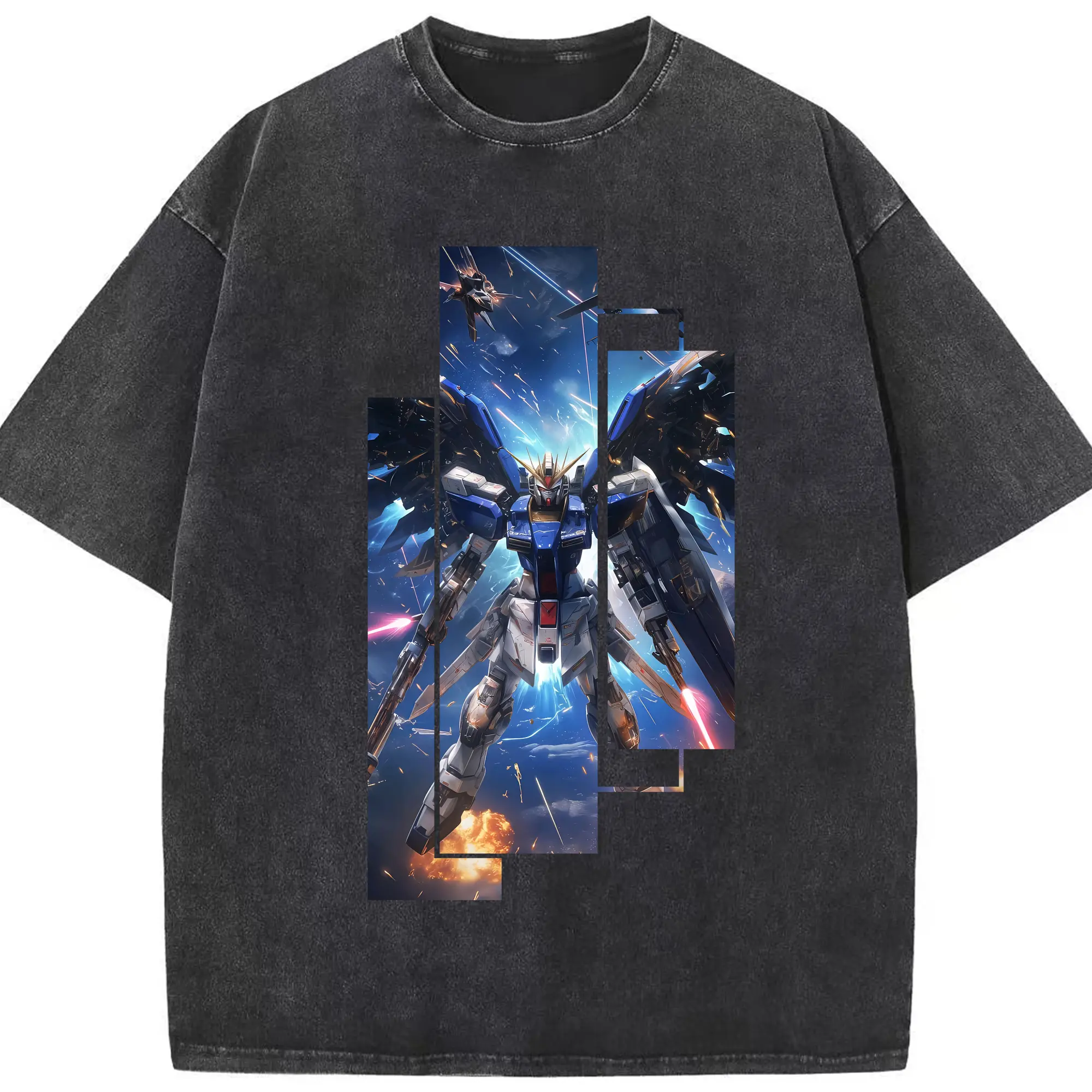 ガンダム グッズ,νガンダム - 綿100％ ヴィンテージ風 半袖Tシャツ ・ フロントプリント ・ 柔らか肌触り ・ 通気性 快適 ・ スポーツ カジュアル 外出用