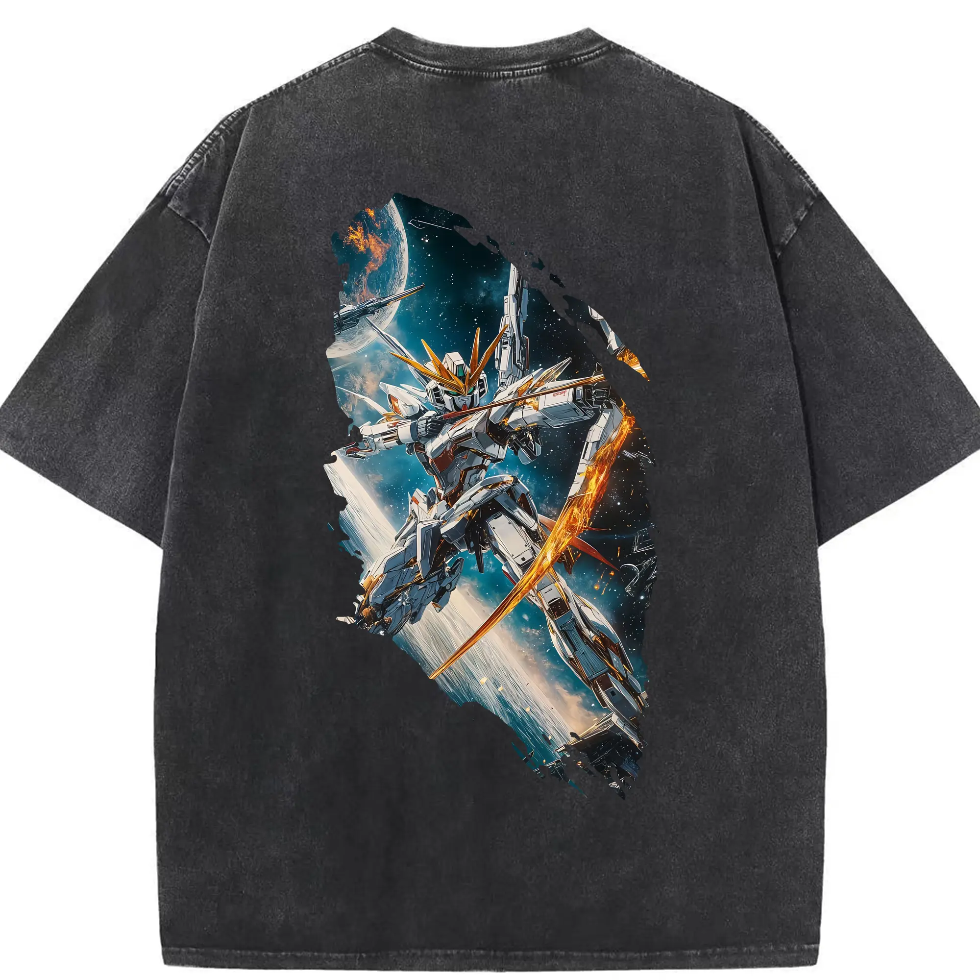 ガンダム グッズ,νガンダム - 綿100％ ヴィンテージ風 半袖Tシャツ ・ 背面プリント ・ 柔らか肌触り ・ 通気性 快適 ・ スポーツ カジュアル 外出用