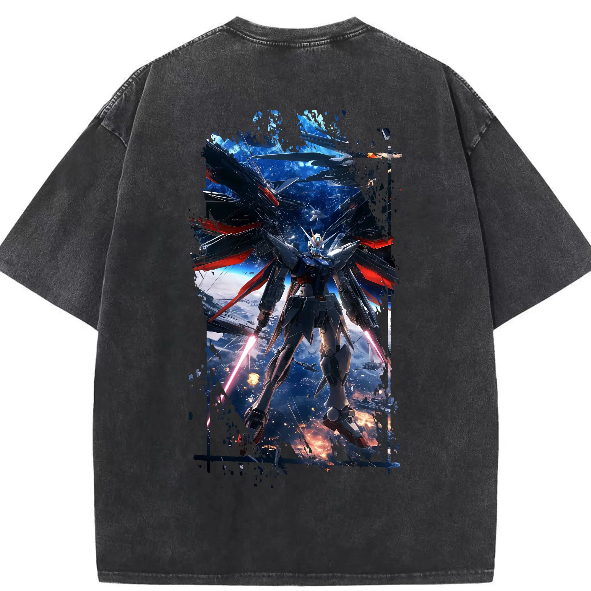 ガンダム グッズ,νガンダム - 綿100％ ヴィンテージ風 半袖Tシャツ ・ 背面プリント ・ 柔らか肌触り ・ 通気性 快適 ・ スポーツ カジュアル 外出用