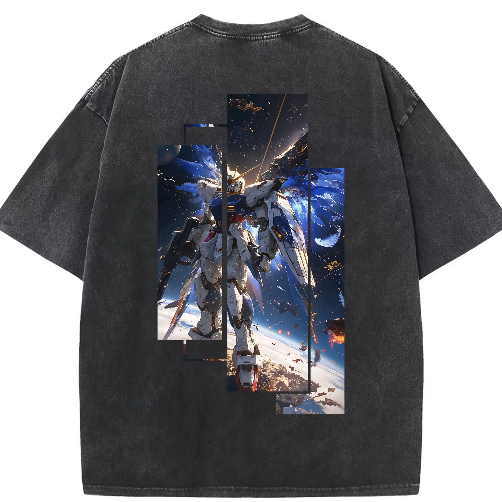 ガンダム グッズ,νガンダム - 綿100％ ヴィンテージ風 半袖Tシャツ ・ 背面プリント ・ 柔らか肌触り ・ 通気性 快適 ・ スポーツ カジュアル 外出用