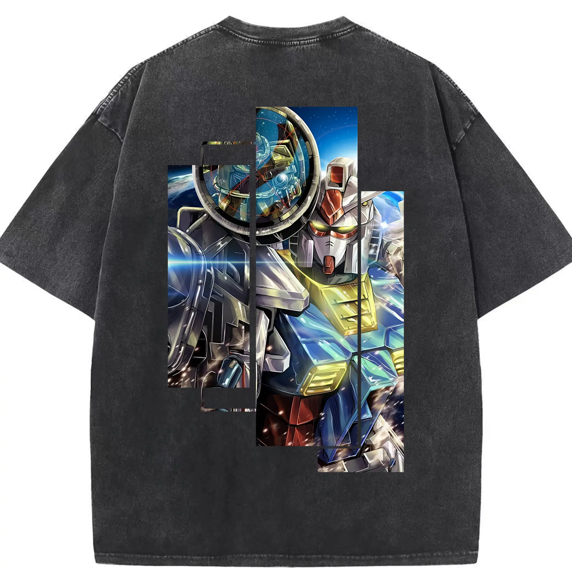 ガンダム グッズ,νガンダム - 綿100％ ヴィンテージ風 半袖Tシャツ ・ 背面プリント ・ 柔らか肌触り ・ 通気性 快適 ・ スポーツ カジュアル 外出用