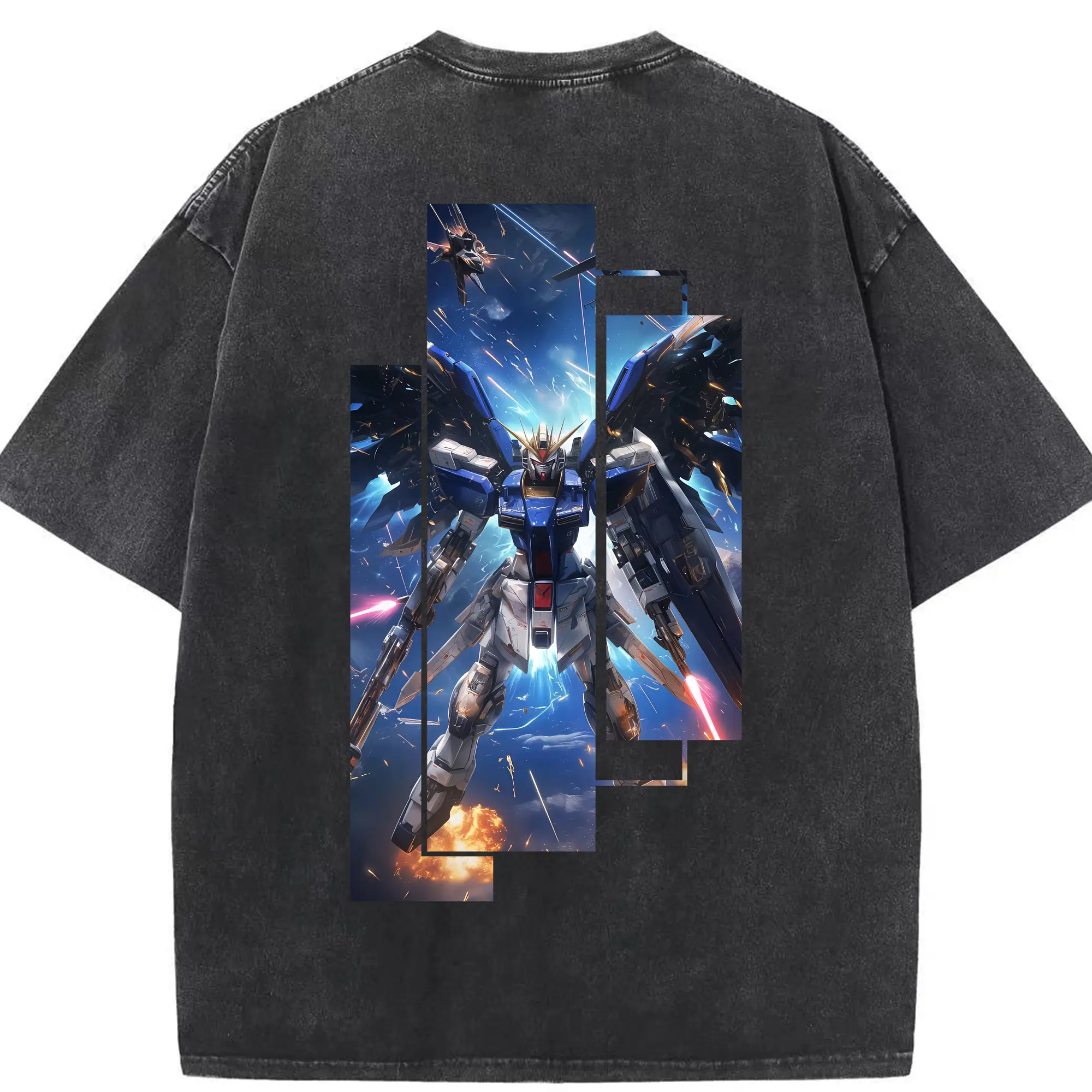 ガンダム グッズ,νガンダム - 綿100％ ヴィンテージ風 半袖Tシャツ ・ 背面プリント ・ 柔らか肌触り ・ 通気性 快適 ・ スポーツ カジュアル 外出用