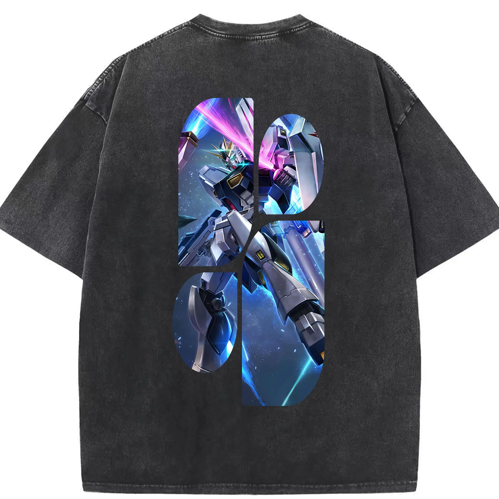 ガンダム グッズ,νガンダム - 綿100％ ヴィンテージ風 半袖Tシャツ ・ 背面プリント ・ 柔らか肌触り ・ 通気性 快適 ・ スポーツ カジュアル 外出用