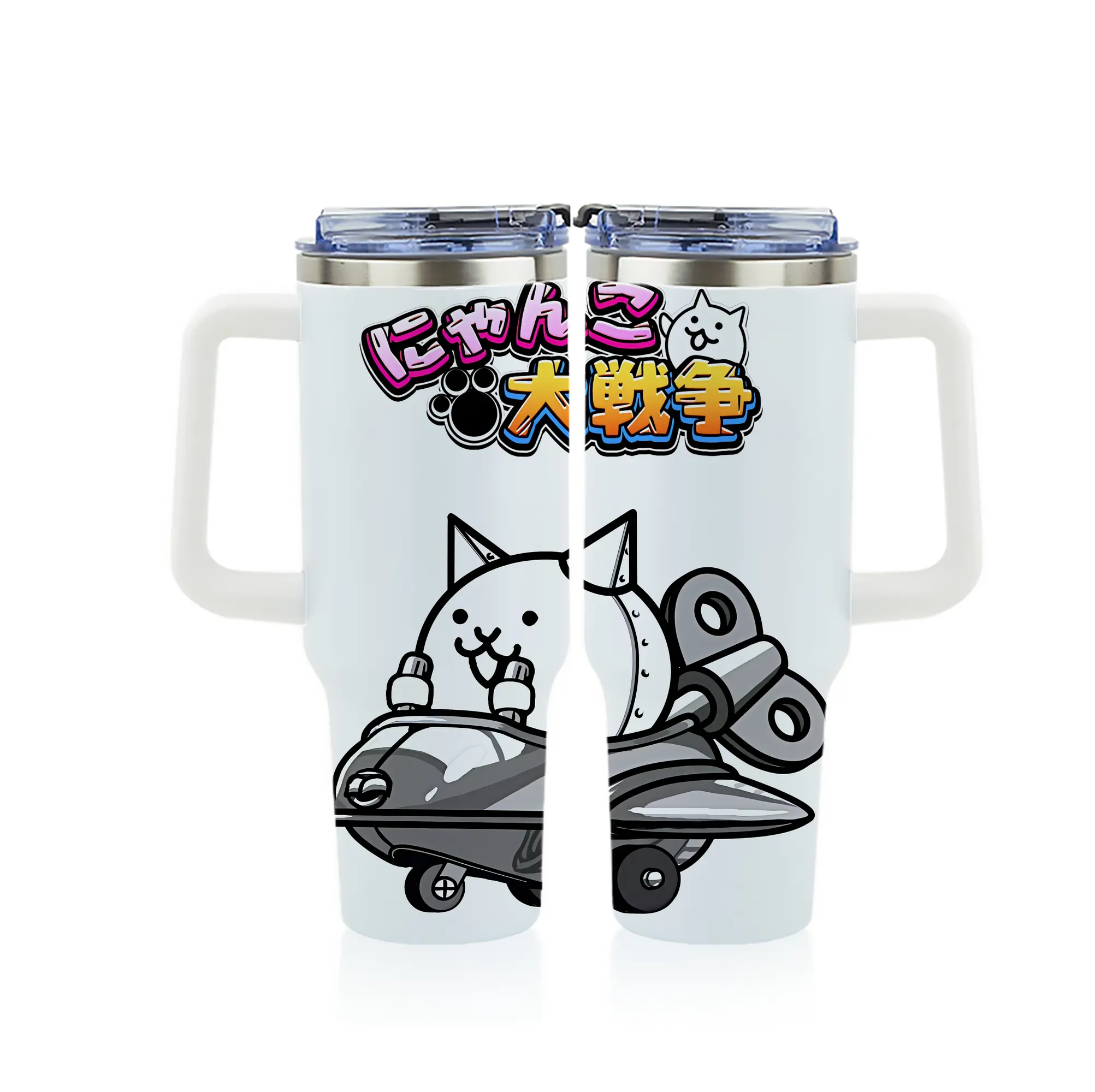 にゃんこ大戦争 グッズ - 1200mL フルプリント車用タンブラー ・ 304ステンレス 内側 ・ 201ステンレス 外側 ・ 保温 保冷 ・ 通勤 ドライブ アウトドア用