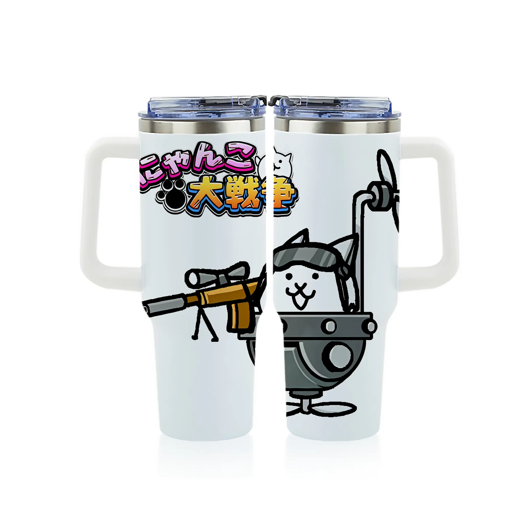 にゃんこ大戦争 グッズ - 1200mL フルプリント車用タンブラー ・ 304ステンレス 内側 ・ 201ステンレス 外側 ・ 保温 保冷 ・ 通勤 ドライブ アウトドア用