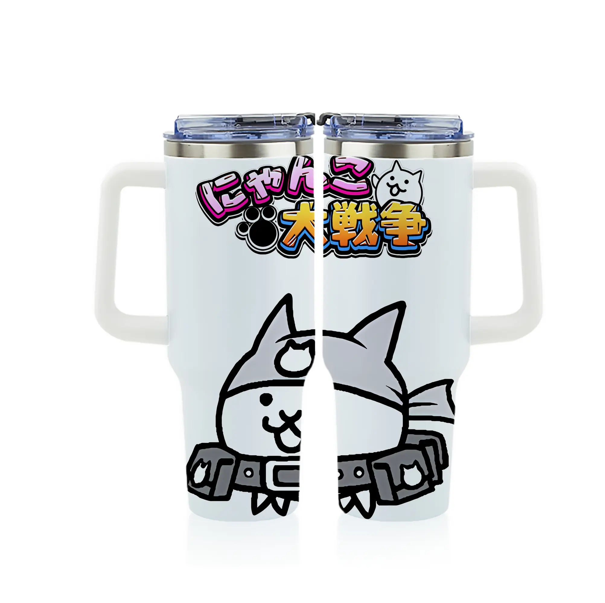 にゃんこ大戦争 グッズ - 1200mL フルプリント車用タンブラー ・ 304ステンレス 内側 ・ 201ステンレス 外側 ・ 保温 保冷 ・ 通勤 ドライブ アウトドア用