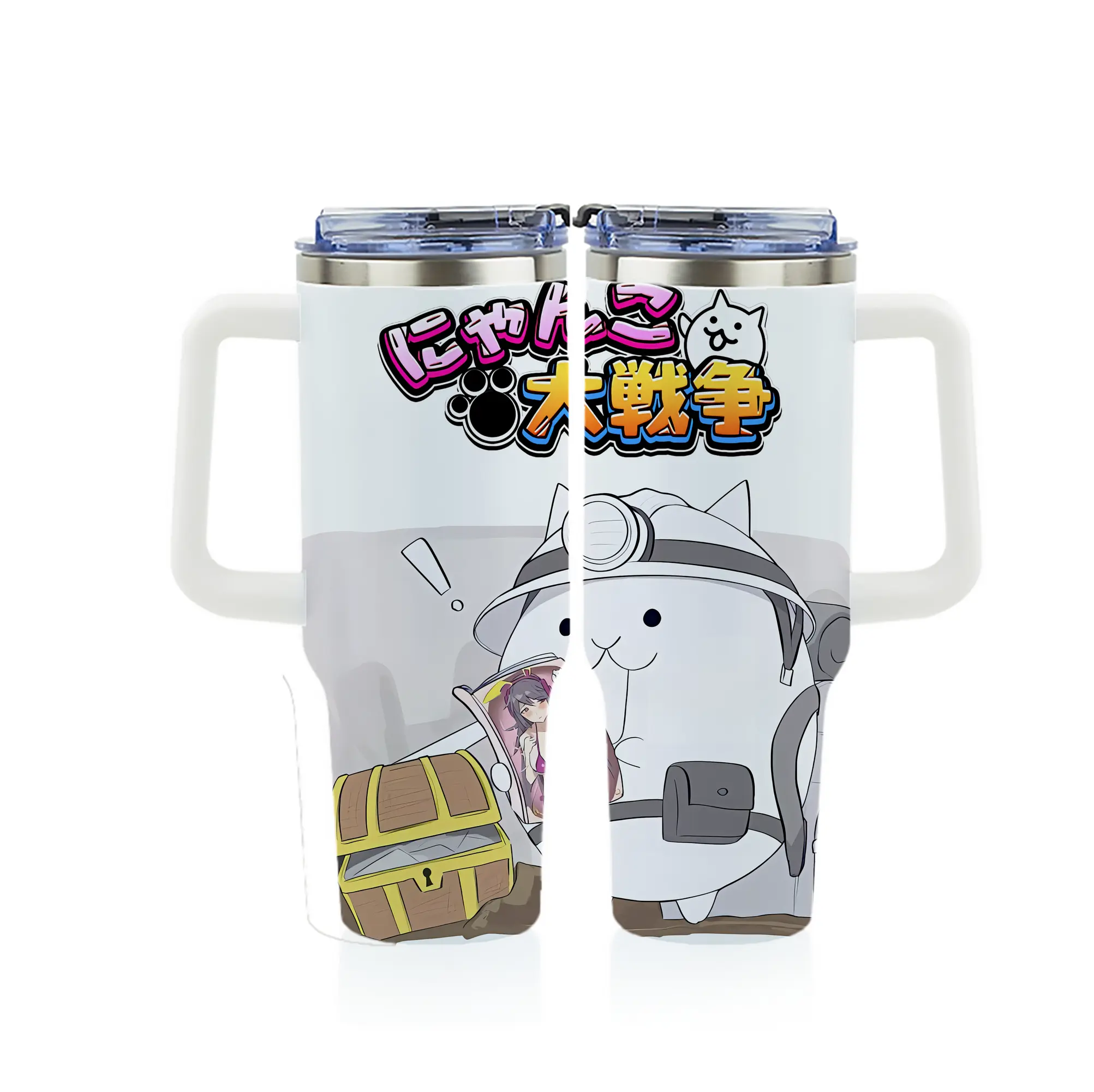 にゃんこ大戦争 グッズ - 1200mL フルプリント車用タンブラー ・ 304ステンレス 内側 ・ 201ステンレス 外側 ・ 保温 保冷 ・ 通勤 ドライブ アウトドア用
