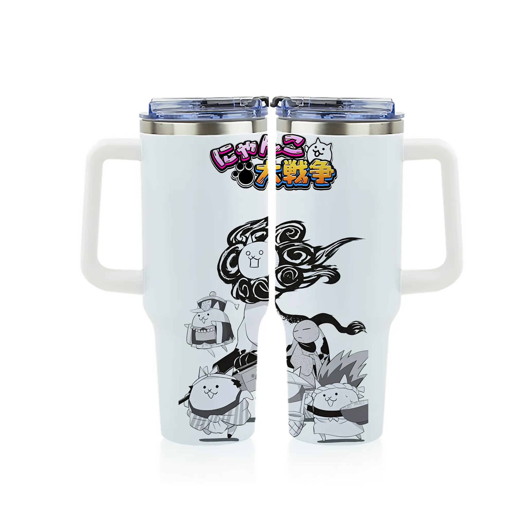 にゃんこ大戦争 グッズ - 1200mL フルプリント車用タンブラー ・ 304ステンレス 内側 ・ 201ステンレス 外側 ・ 保温 保冷 ・ 通勤 ドライブ アウトドア用