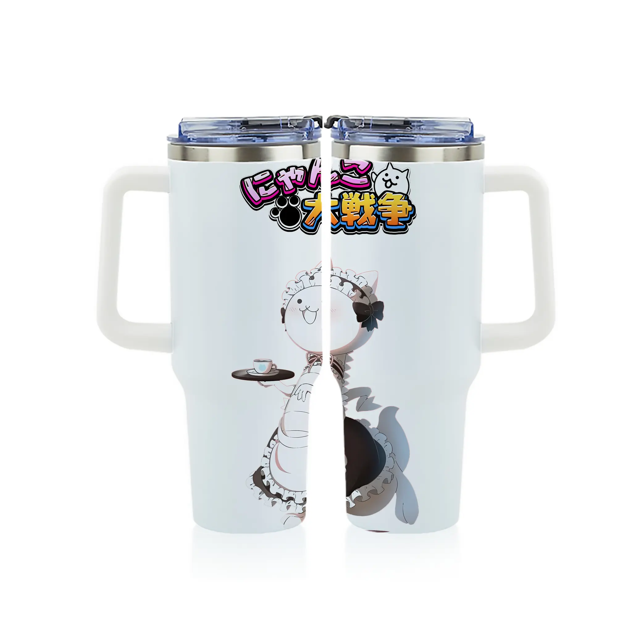 にゃんこ大戦争 グッズ - 1200mL フルプリント車用タンブラー ・ 304ステンレス 内側 ・ 201ステンレス 外側 ・ 保温 保冷 ・ 通勤 ドライブ アウトドア用