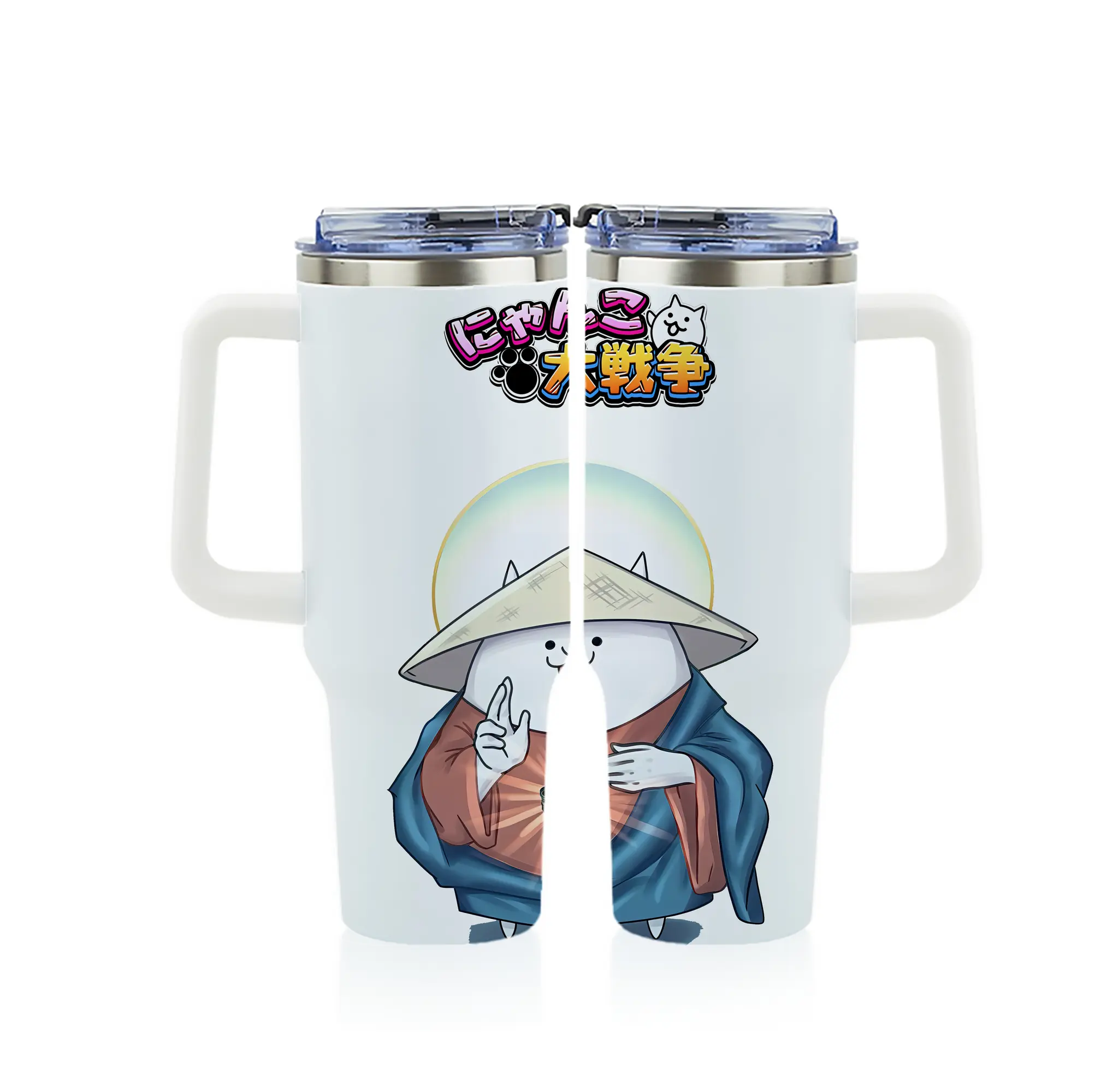 にゃんこ大戦争 グッズ - 1200mL フルプリント車用タンブラー ・ 304ステンレス 内側 ・ 201ステンレス 外側 ・ 保温 保冷 ・ 通勤 ドライブ アウトドア用