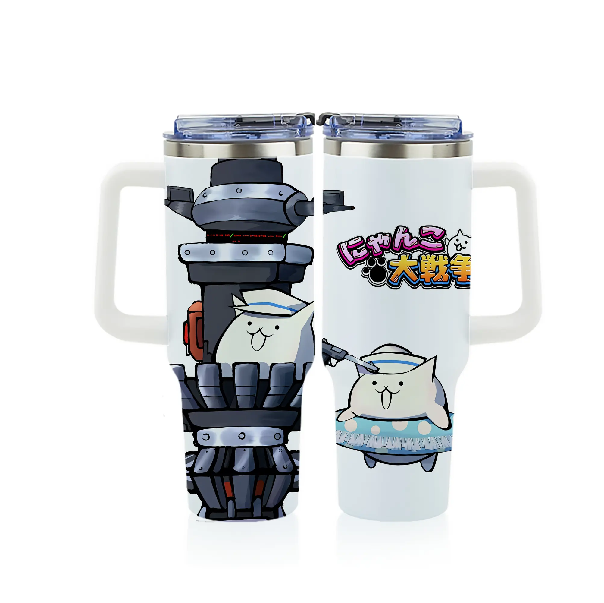 にゃんこ大戦争 グッズ - 1200mL フルプリント車用タンブラー ・ 304ステンレス 内側 ・ 201ステンレス 外側 ・ 保温 保冷 ・ 通勤 ドライブ アウトドア用