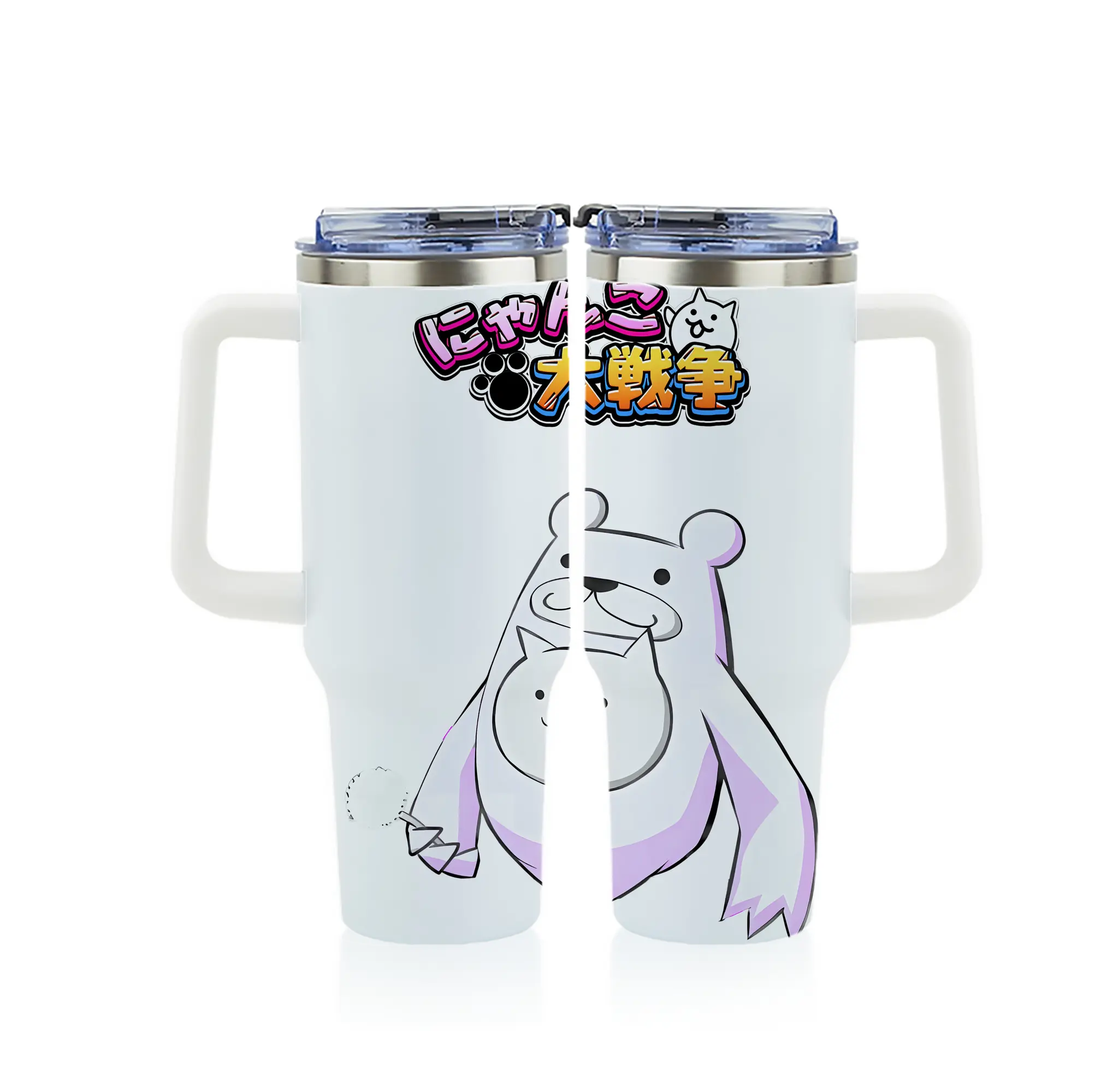 にゃんこ大戦争 グッズ - 1200mL フルプリント車用タンブラー ・ 304ステンレス 内側 ・ 201ステンレス 外側 ・ 保温 保冷 ・ 通勤 ドライブ アウトドア用