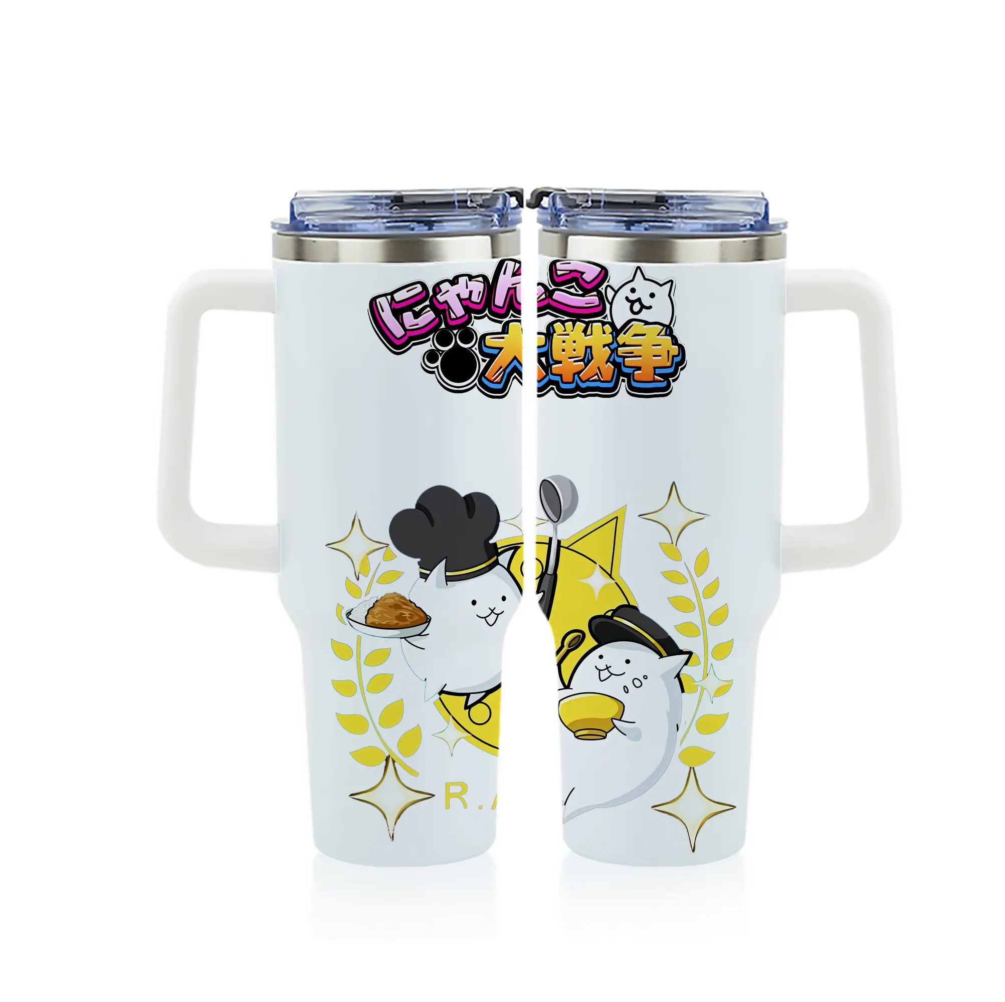 にゃんこ大戦争 グッズ - 1200mL フルプリント車用タンブラー ・ 304ステンレス 内側 ・ 201ステンレス 外側 ・ 保温 保冷 ・ 通勤 ドライブ アウトドア用